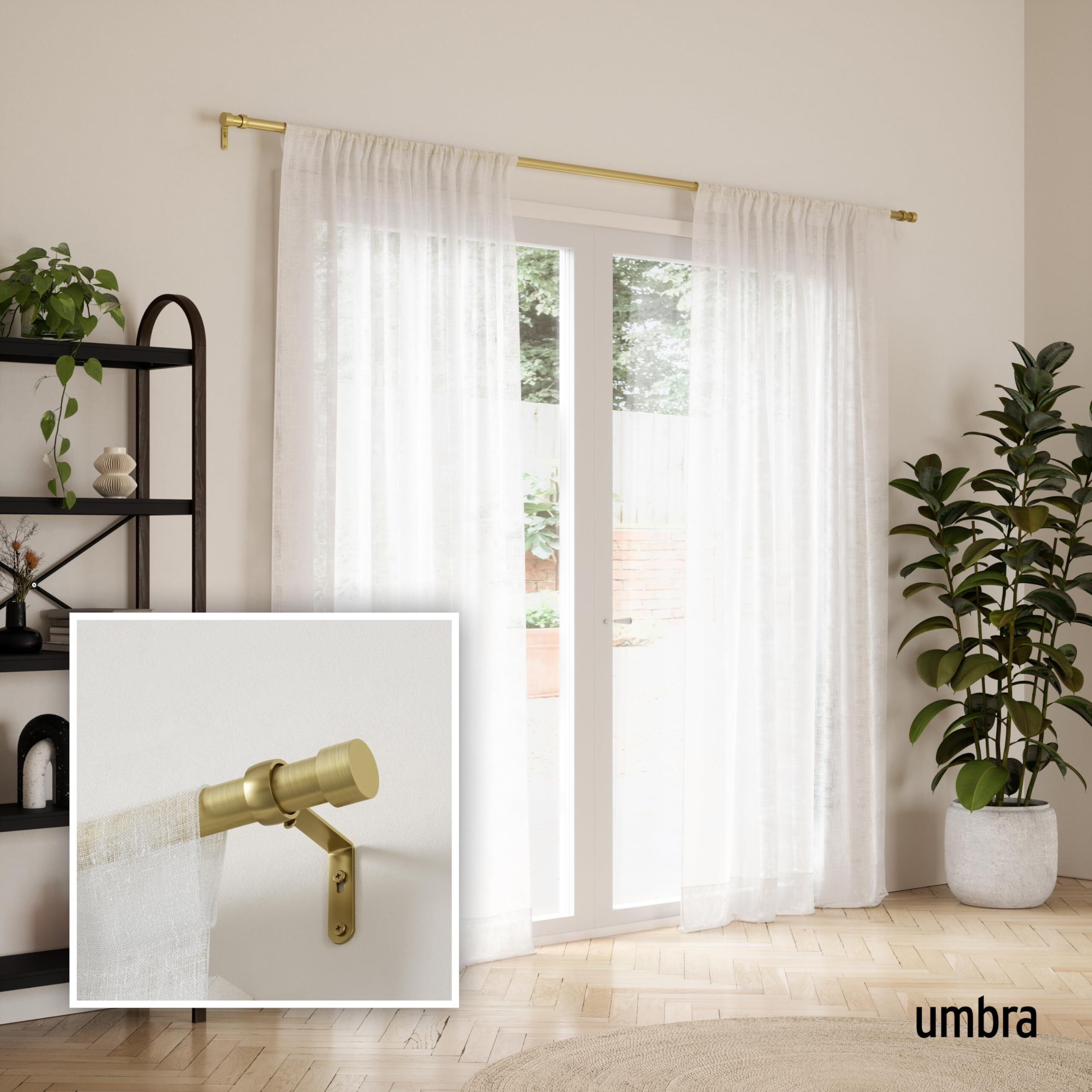 Umbra Cappa Curtain Rod, Includes 2 Matching Finials, Brackets & Hardware, 36 To 66-Inches, Gold