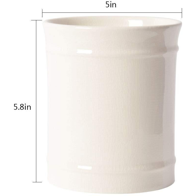 Szuah Kitchen Ceramic Utensil Holder, Perfect Capacity Utensil Crock, For Kitchen Counter Top & Dining Table (Cream)
