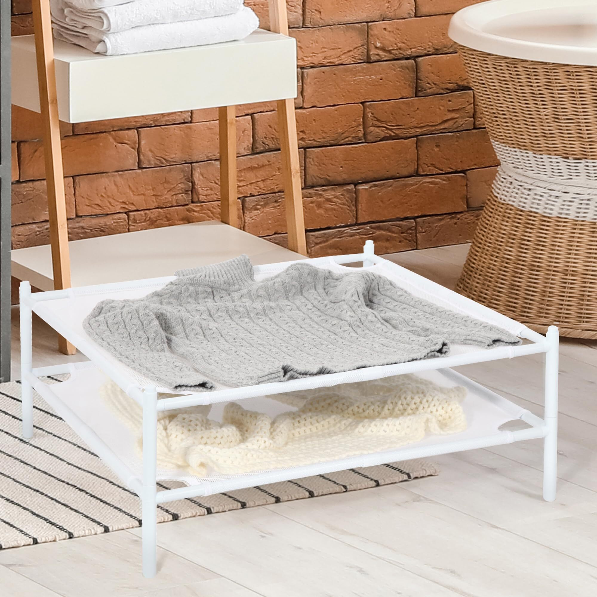 Storage Maniac Sweater Drying Rack, Mesh Clothes Drying Rack, Stackable Laundry Drying Rack, Lay Flat Dryer For Delicates, Portable Dry Rack For Indoor Or Outdoor, White, 2-Pack