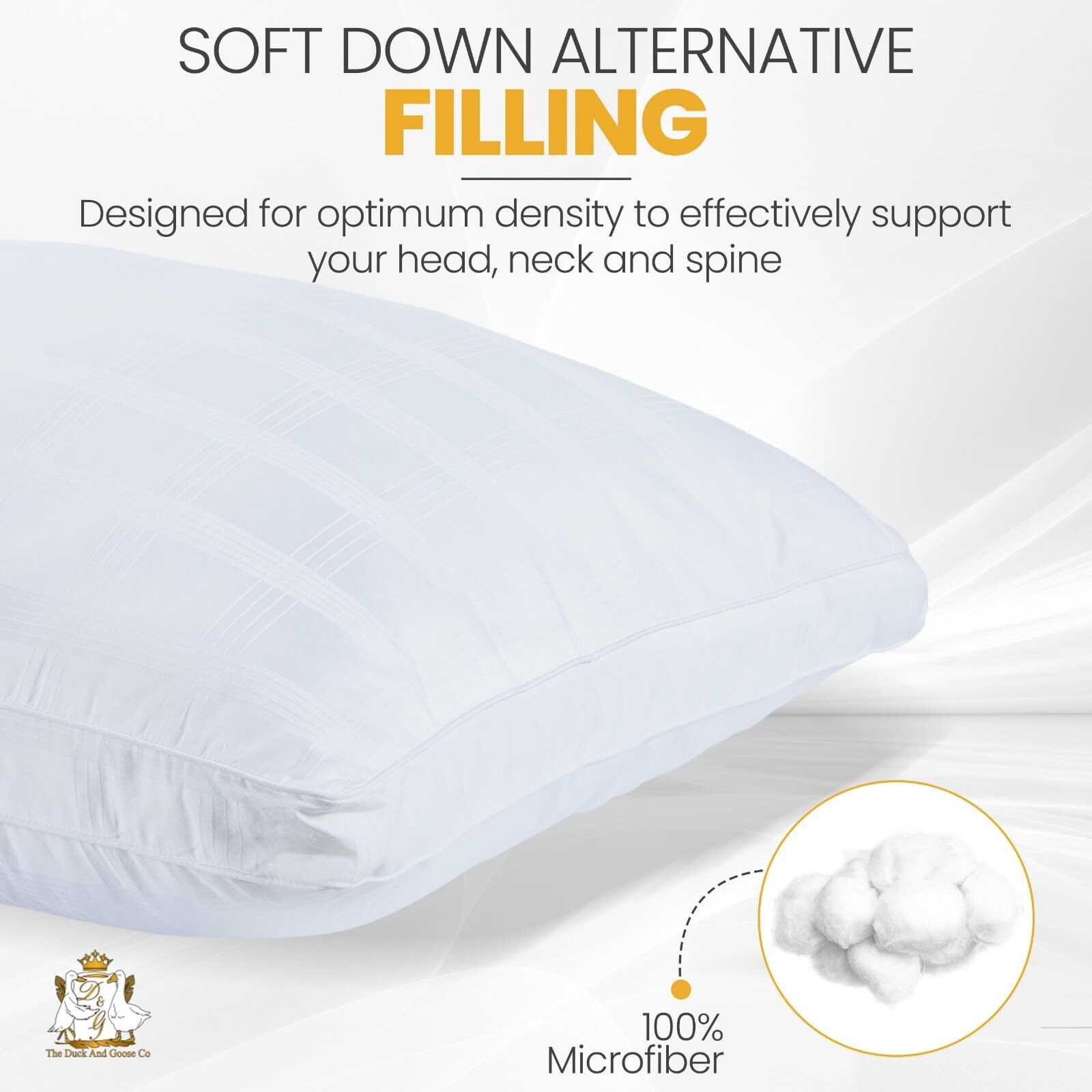 Down Alternative Pillows For Sleeping Plush (2 Pack King), 100% Cotton Cover Best Hotel Bed Pillows With 2"" Gusset, Sleeping Pillow By The Duck And Goose Co