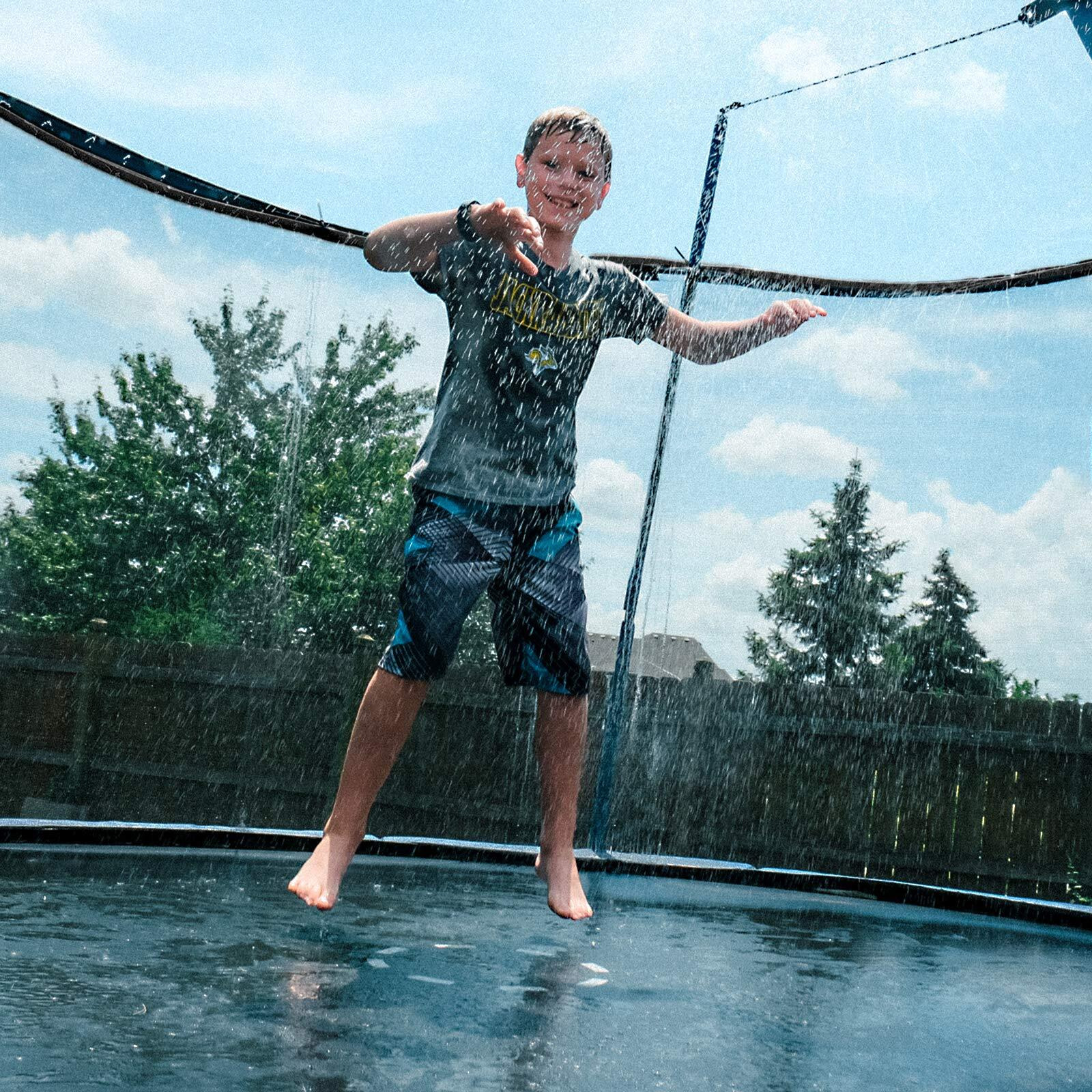 Bobor Trampoline Sprinkler For Kids, Outdoor Backyard Water Park Fun Summer Outdoor Water Sprinkler Toys For Boys Girls (Black, 39Ft)