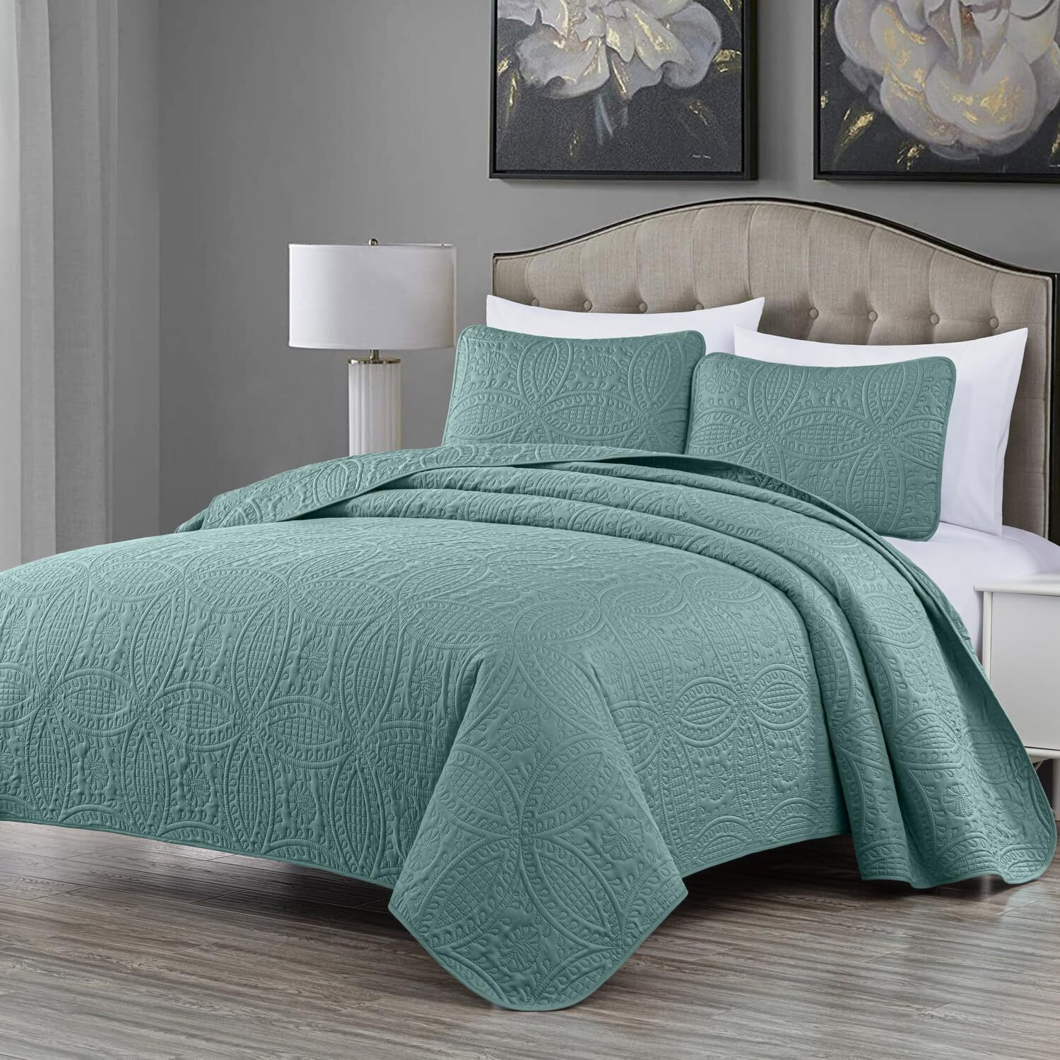 Chezmoi Collection Austin 3-Piece Oversized Bedspread Coverlet Set King, Spa Blue, 118 By 106-Inch