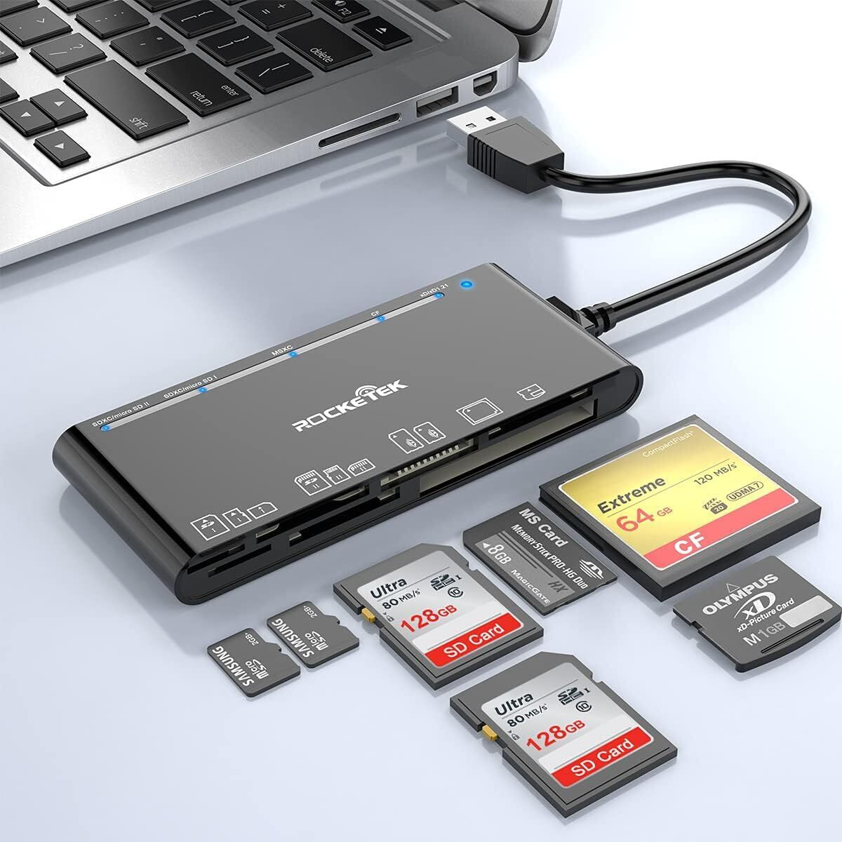 Usb 3.0 Sd Card Reader, 7-In-1 Multi Memory Card Reader For Sd Sdxc Sdhc Micro Sd Cf Ms Mmc Camera Memory Card Xd Card Reader, Plug And Play Simultaneously Read/Writer(5Gbps) For Mac Os, Windows