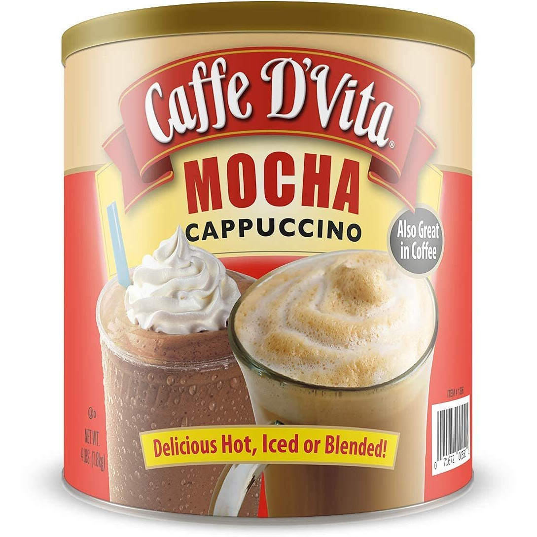 Caffe Dvita Mocha Cappuccino Mix - Instant Cappuccino Mix, Gluten Free, No Cholesterol & Trans Fat, 99% Caffeine Free, Mocha Mix - 4 Lb. Can (64 Oz.)