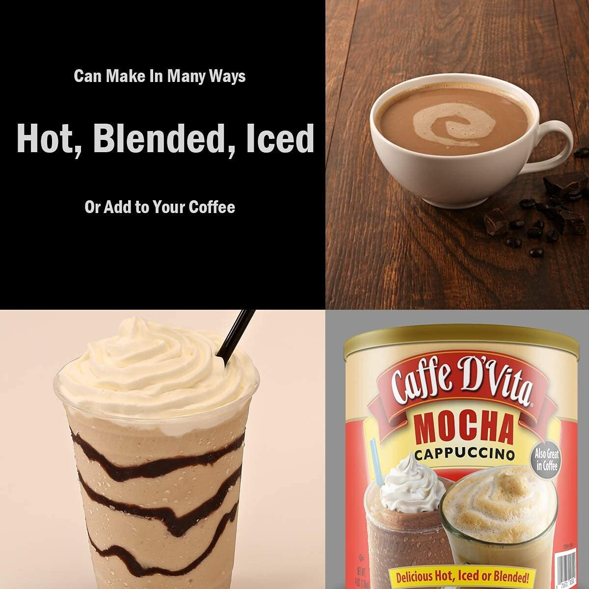 Caffe Dvita Mocha Cappuccino Mix - Instant Cappuccino Mix, Gluten Free, No Cholesterol & Trans Fat, 99% Caffeine Free, Mocha Mix - 4 Lb. Can (64 Oz.)