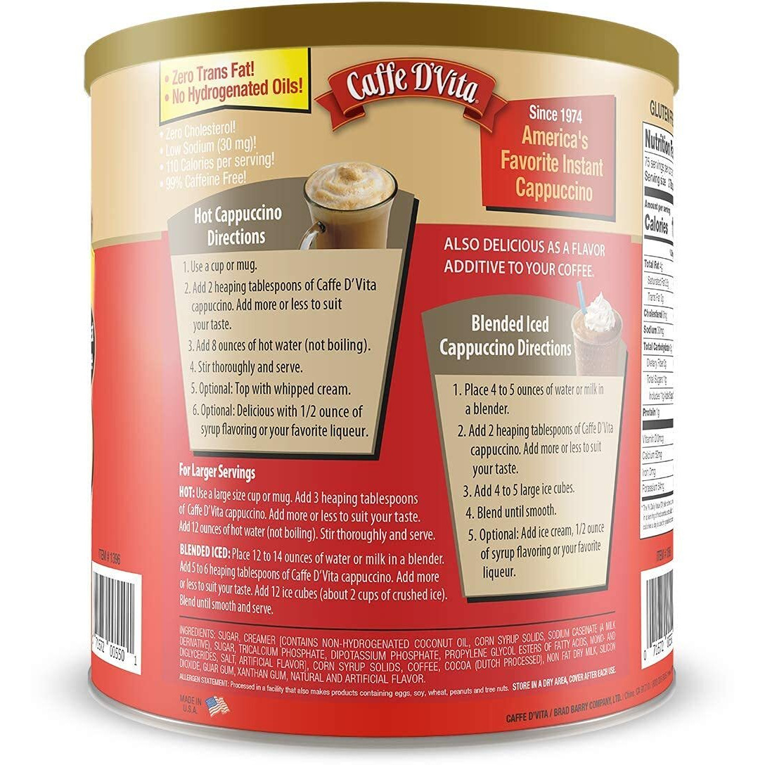 Caffe Dvita Mocha Cappuccino Mix - Instant Cappuccino Mix, Gluten Free, No Cholesterol & Trans Fat, 99% Caffeine Free, Mocha Mix - 4 Lb. Can (64 Oz.)