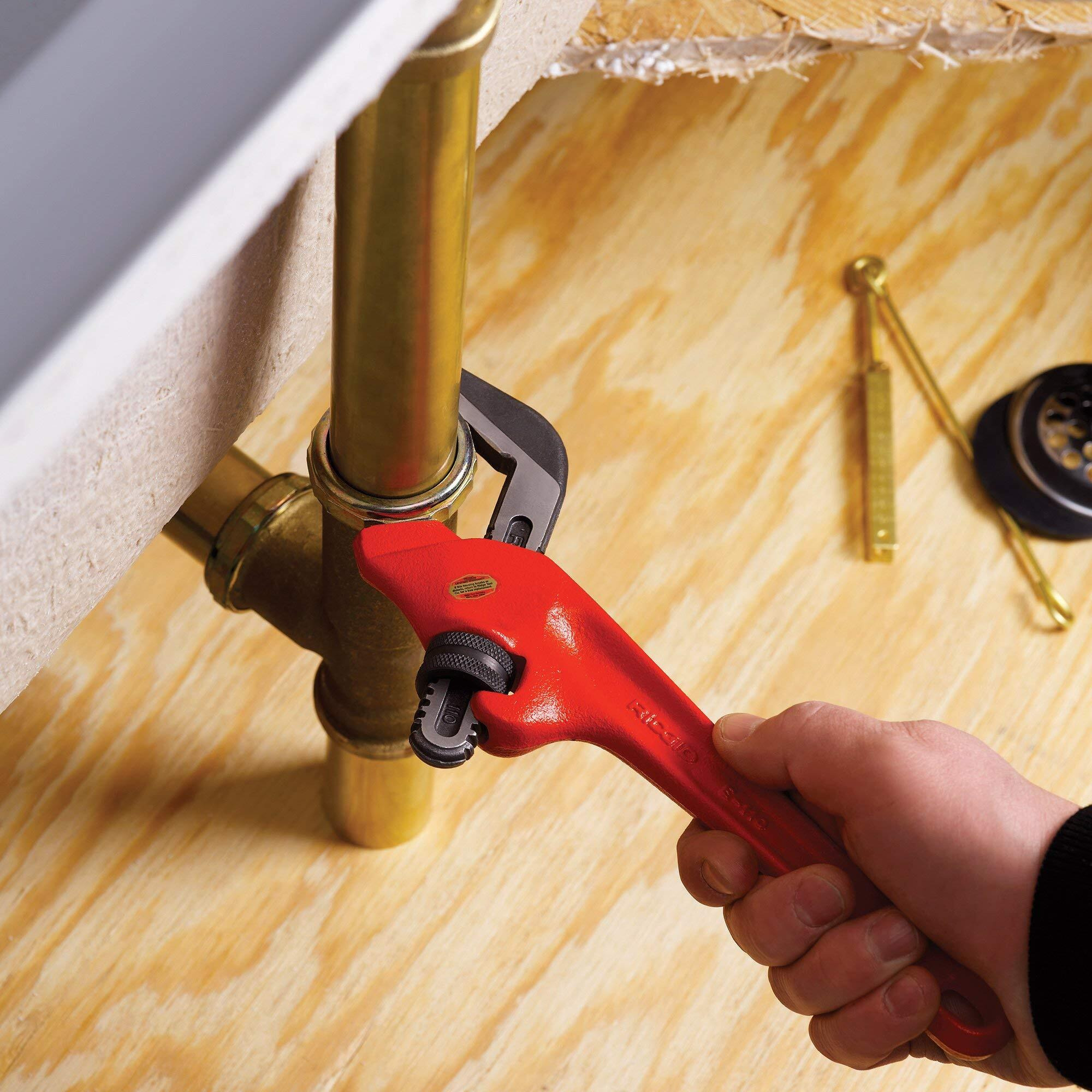 Ridgid 31400 Adjustable 12"" Spud Wrench Plumbing Pipe Tool With Smooth, Narrow Jaws, 3/8"" To 2-5/8"" Pipe Capacity