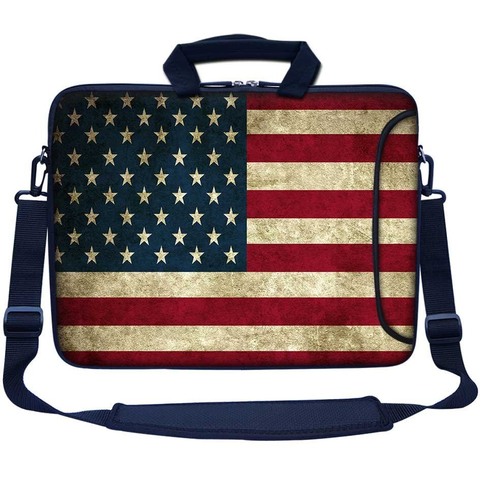 Meffort Inc 15.6 Inch Neoprene Laptop Bag - Water Resistant, Reinforced Zipper, Adjustable Shoulder Strap, Extra Side Pocket, Fits 15 To 15.6 Inch Laptops - Usa Flag