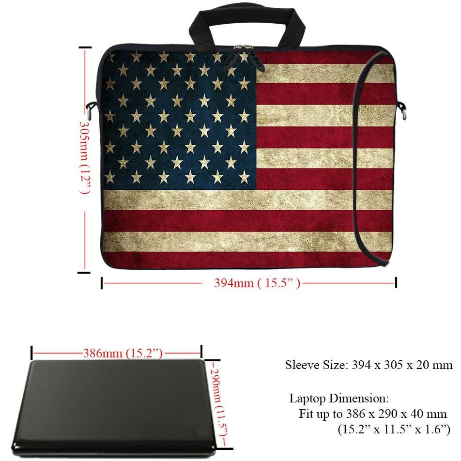 Meffort Inc 15.6 Inch Neoprene Laptop Bag - Water Resistant, Reinforced Zipper, Adjustable Shoulder Strap, Extra Side Pocket, Fits 15 To 15.6 Inch Laptops - Usa Flag