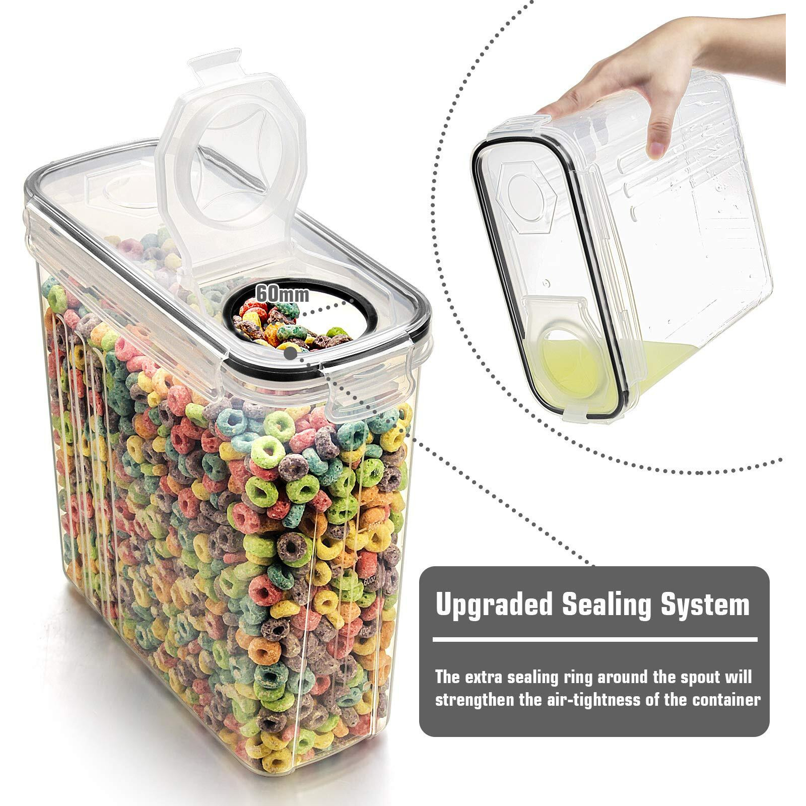Wildone Storage Containers Set, Large Bpa Free Plastic Airtight Food Containers 4L /135.3Oz For Cereal, Flour, Sugar, 6 Piece Cereal Dispensers With 20 Labels & Marker, Black