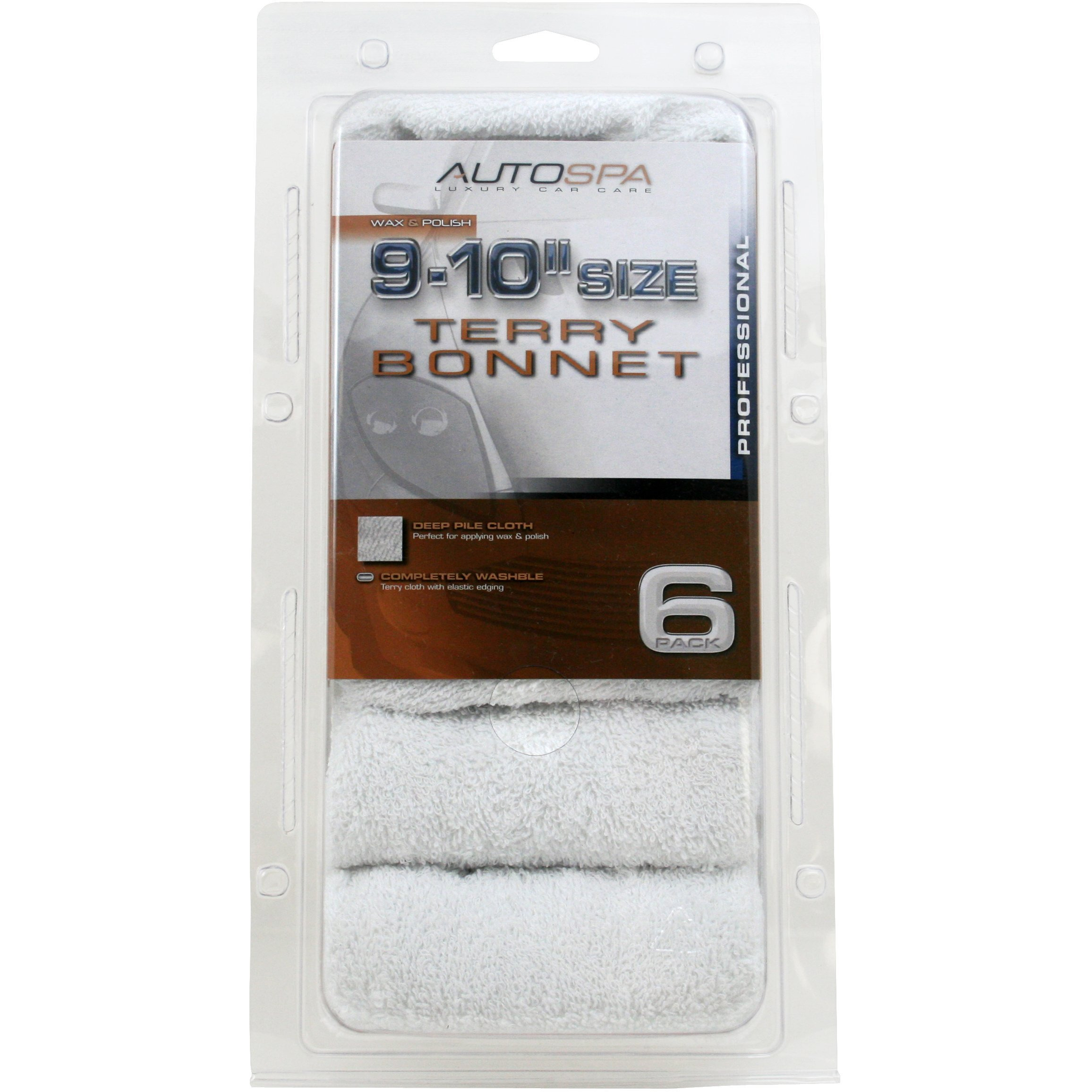 Autospa 45401As Cotton Terry 9""-10"" Polish Bonnet, 6 Pack