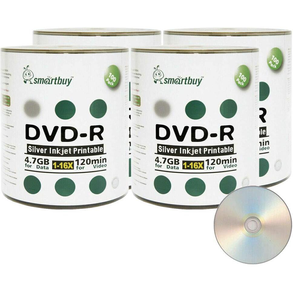 Smart Buy 400 Pack Dvd-R 4.7Gb 16X Silver Printable Inkjet Blank Record Disc, 400 Disc 400Pk