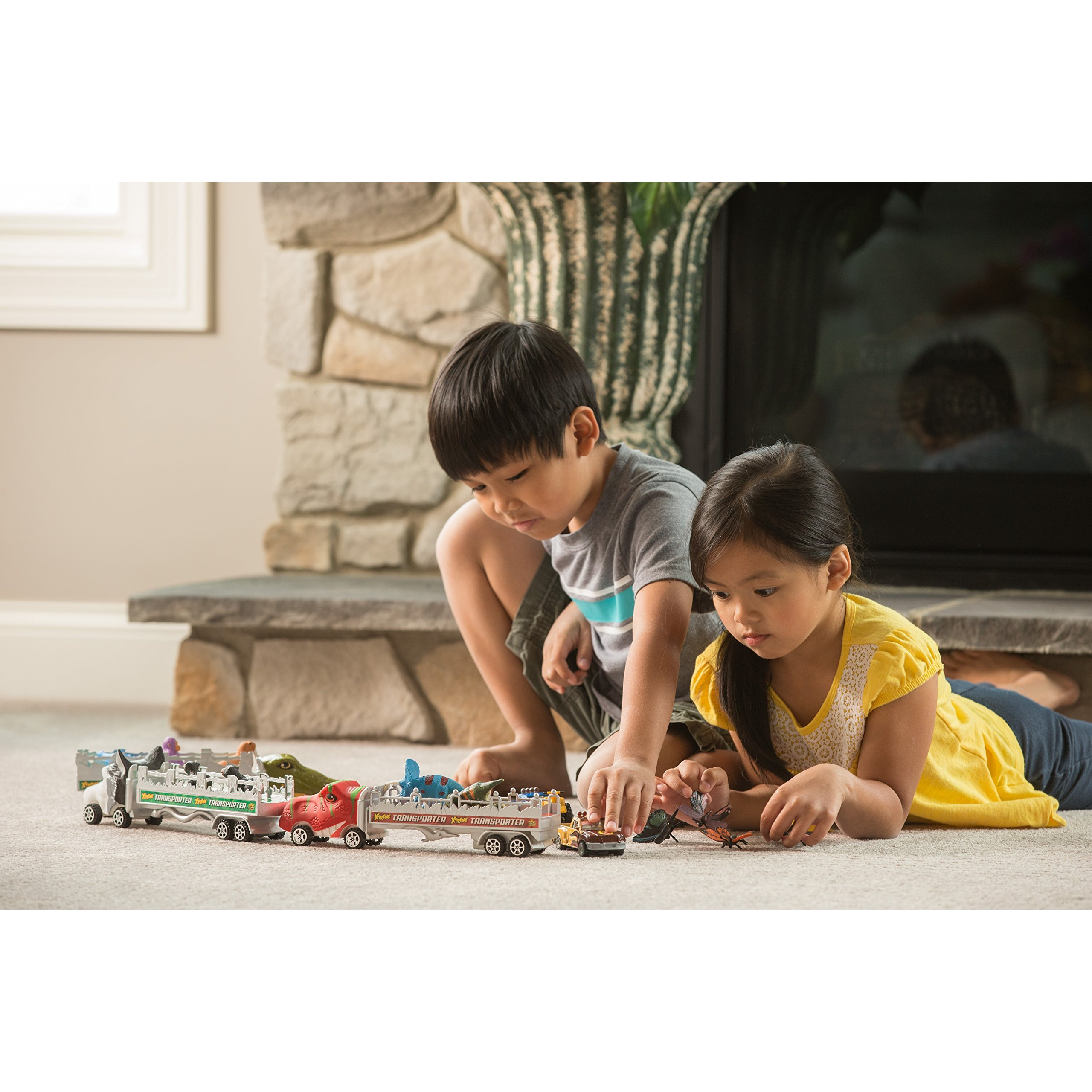 Wild Republic T-Rex Truck, Gifts For Kids, Imaginative Play Toy, Triceratops & Tyrannosaurus
