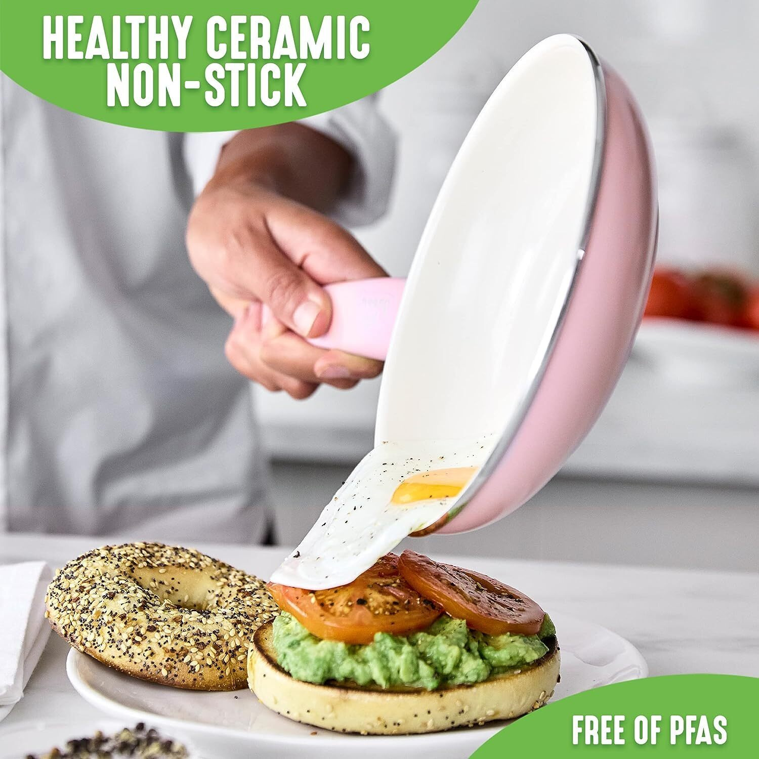 Greenlife Soft Grip 16 Piece Cookware Set, Non-Toxic Pfas-Free Ceramic Nonstick, Frying, Sauce, Saute, Utensils, Glass Lids, Stay-Cool Handles, Wobble Free, Dishwasher & Oven Safe, Soft Pink