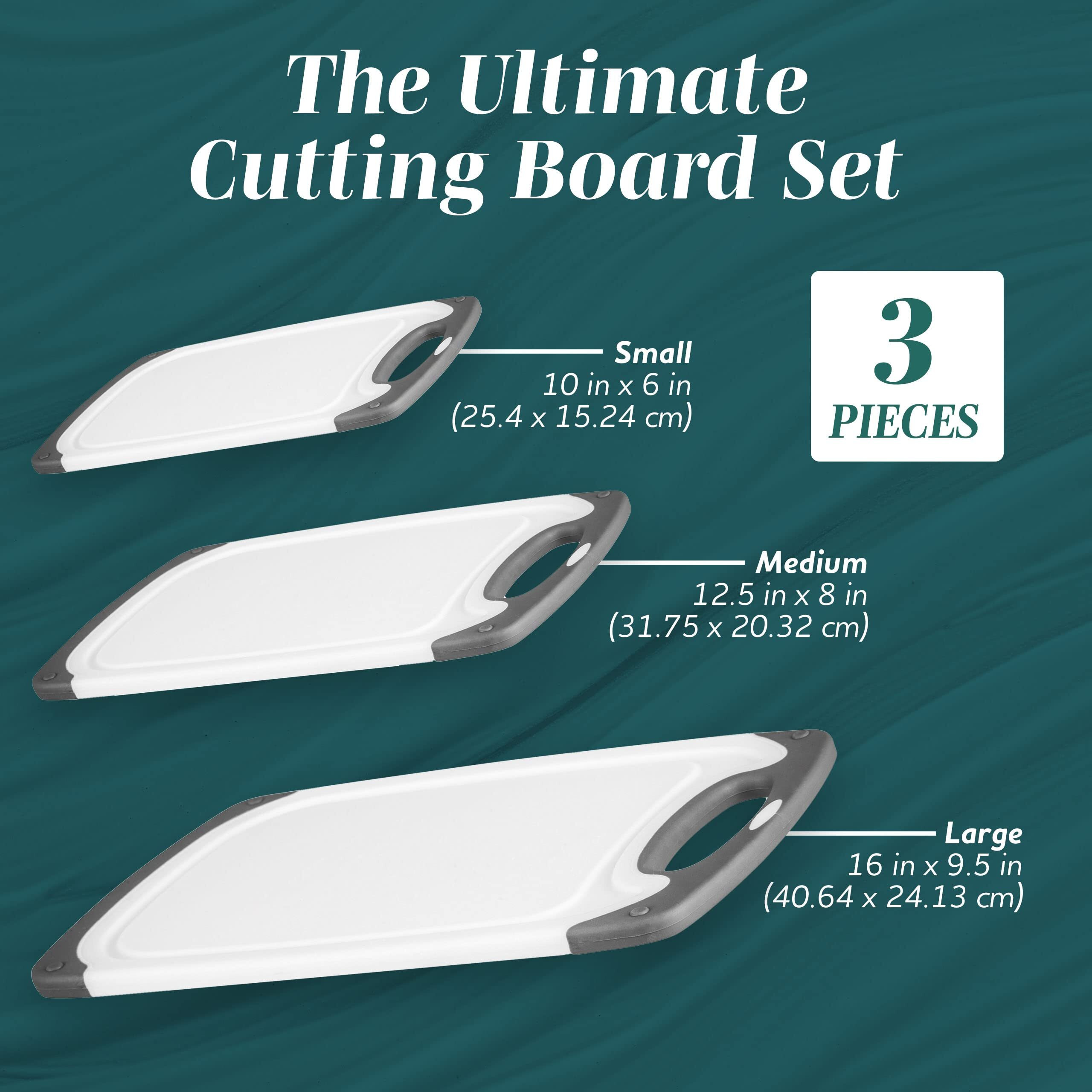 Cutting Boards For Kitchen - Bpa-Free Chopping Board - Different Sizes & Non Slip Handles - Reversible, Large Cutting Board Set - Unique Gifts For Cooks Who Have Everything - 3-Pack Gray