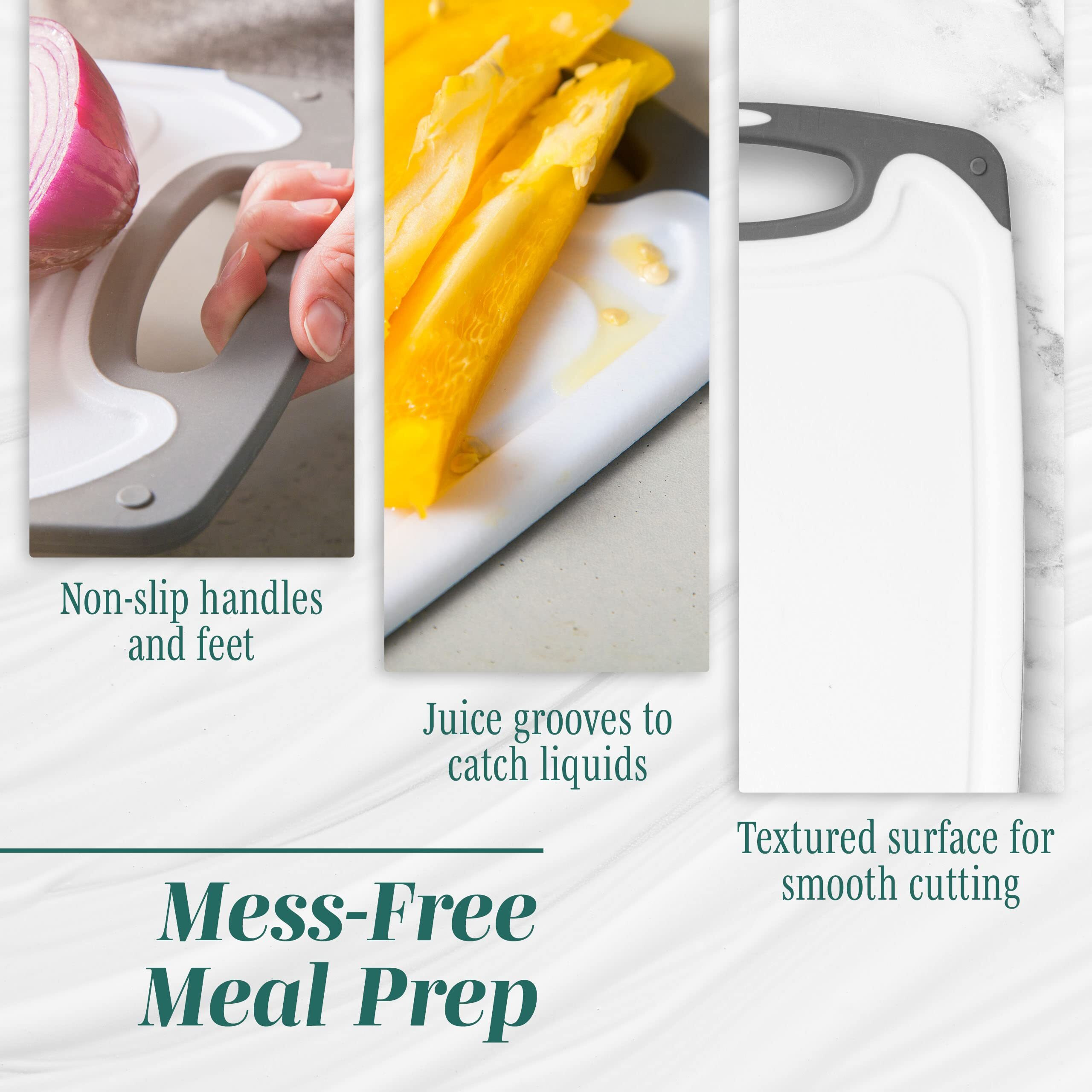 Cutting Boards For Kitchen - Bpa-Free Chopping Board - Different Sizes & Non Slip Handles - Reversible, Large Cutting Board Set - Unique Gifts For Cooks Who Have Everything - 3-Pack Gray