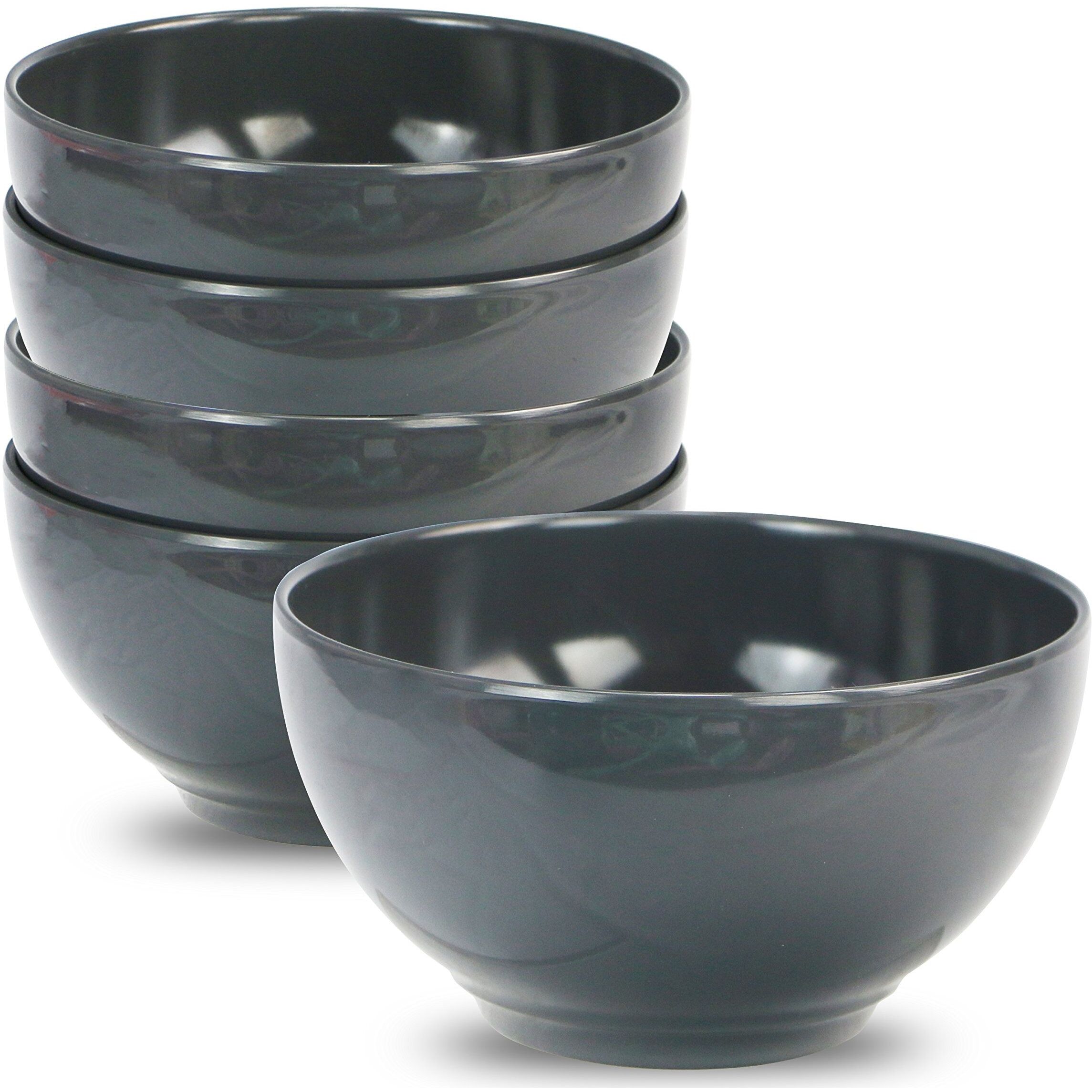 Reston Lloyd 100% Melamine Dinnere Cereal, Soup, Dip Bowls, 16Oz/2Cup Capacity, Charcoal, Set Of 6,Gray