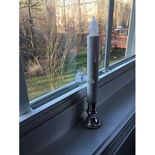 Dromance 9"" Flameless Window Taper Candles Battery Operated With 8-Key Remote And Timer, 8 Pack White Christmas Holdiay Window Candles With Silver Holders, Suction Cups And Aa Batteries Included
