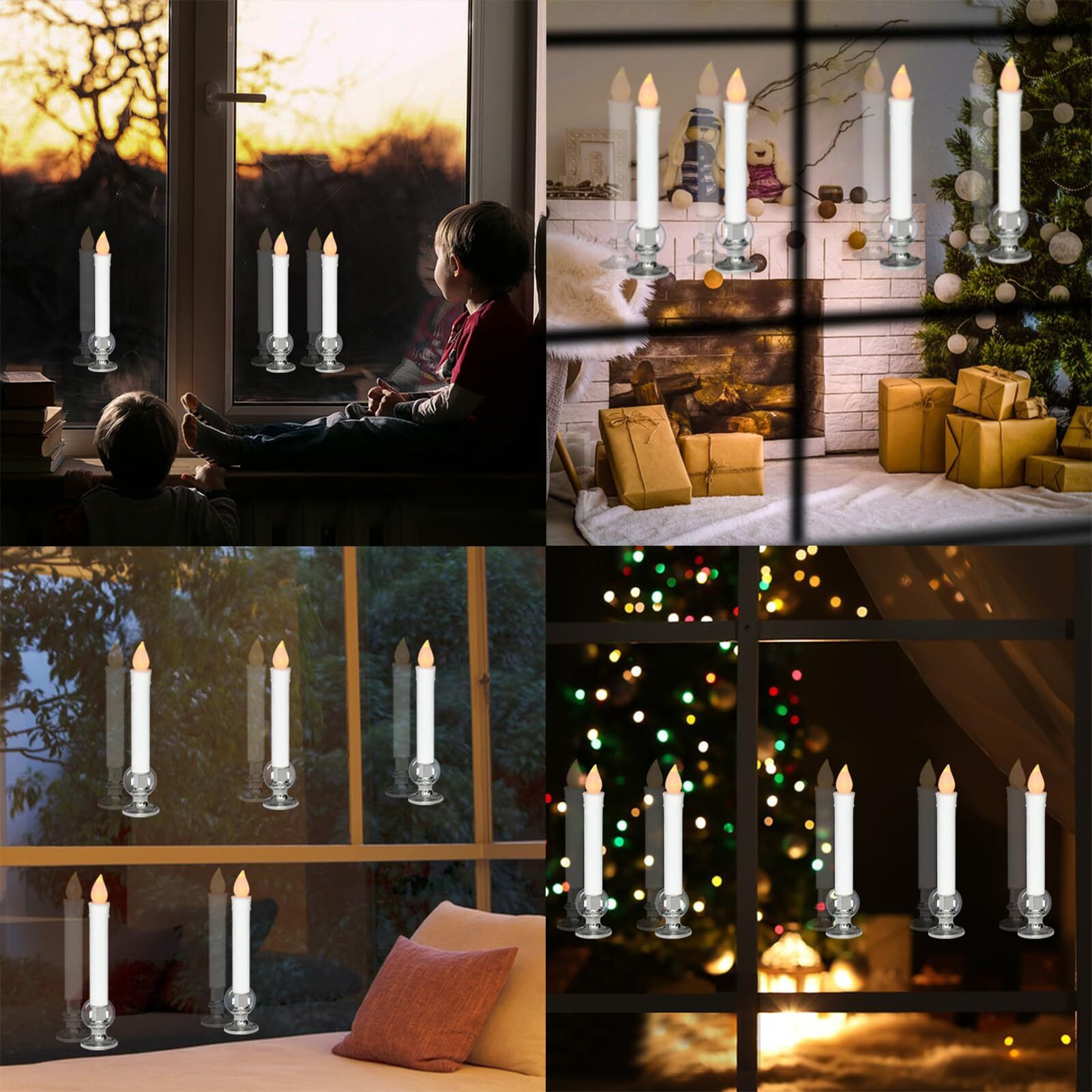 Dromance 9"" Flameless Window Taper Candles Battery Operated With 8-Key Remote And Timer, 8 Pack White Christmas Holdiay Window Candles With Silver Holders, Suction Cups And Aa Batteries Included