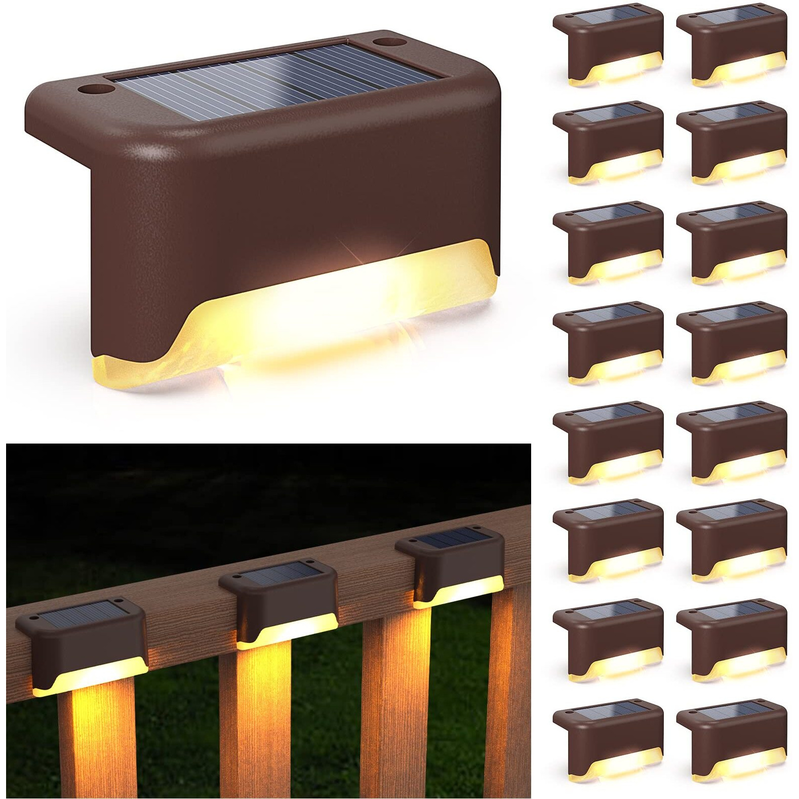 Aponuo Solar Deck Lights 16 Pcs, Solar Step Lights Outdoor Waterproof Led Solar Fence Lamp For Steps,Fence,Deck,Railing And Stairs (Warm White)