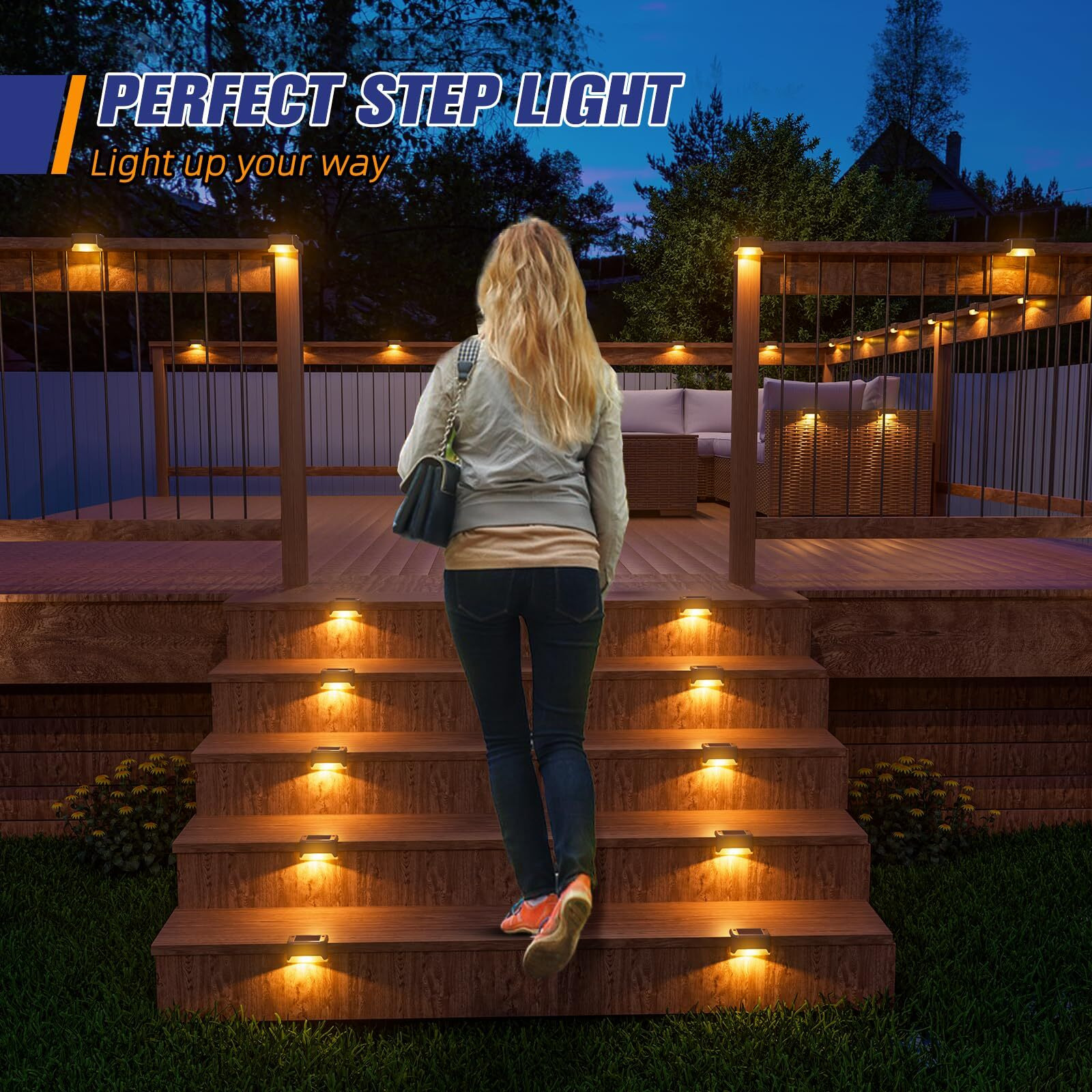 Aponuo Solar Deck Lights 16 Pcs, Solar Step Lights Outdoor Waterproof Led Solar Fence Lamp For Steps,Fence,Deck,Railing And Stairs (Warm White)