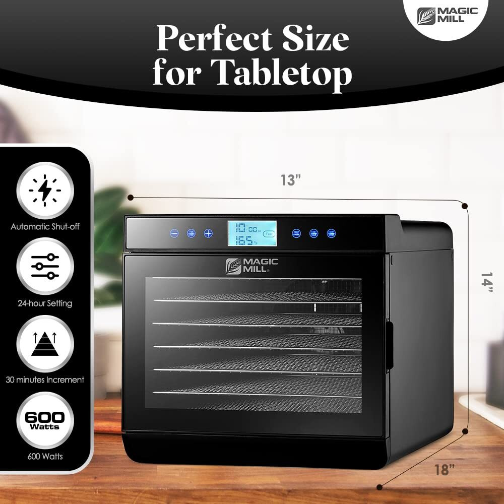 Magic Mill Food Dehydrator Machine - Easy Setup, Digital Adjustable Timer, Temperature Control | Keep Warm Function | Dryer For Jerky, Herb, Meat, Beef, Fruit And To Dry Vegetables