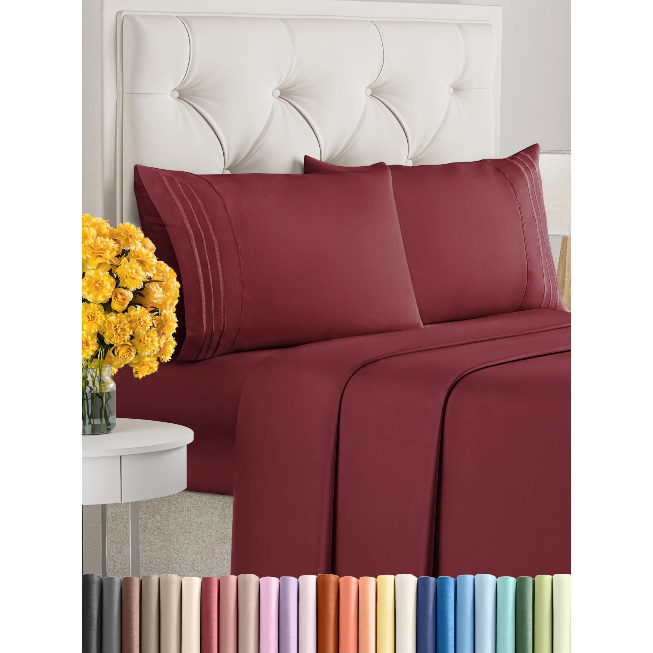 Queen Size 4 Piece Sheet Set - Comfy Breathable & Cooling Sheets - Hotel Luxury Bed Sheets For Women & Men - Deep Pockets, Microfiber, Extra Soft & Wrinkle Free Sheet - Burgundy Oeko-Tex Bed Sheet Set