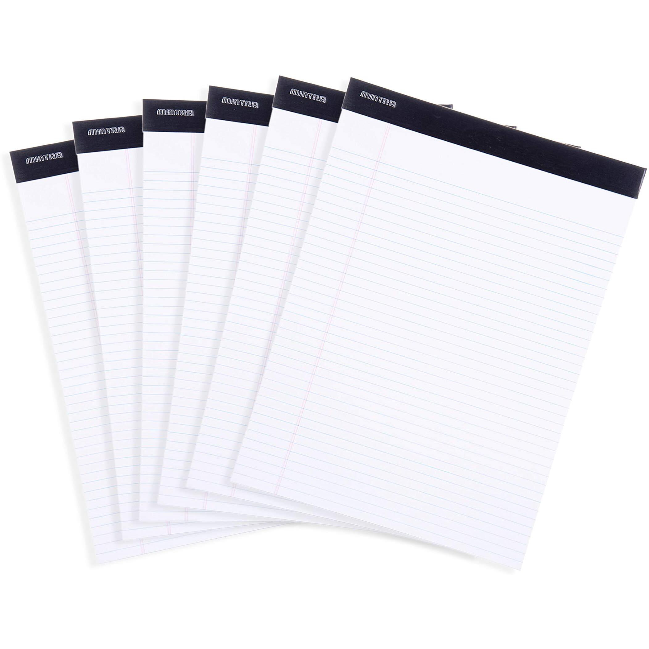 Mintra Office Legal Pads - ((Basic White 6Pk, 8.5In X 11In, Narrow Ruled)) - 50 Sheets Per Notepad, Micro Perforated Writing Pad, Notebook Paper For School, College, Office, Business