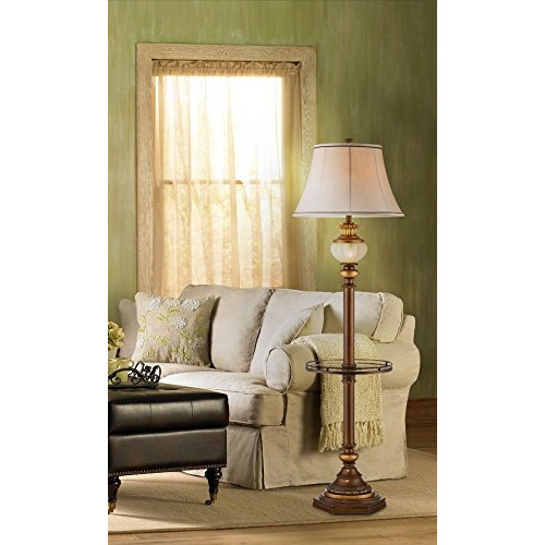 Kathy Ireland Hyde Park Rustic Vintage Floor Lamp With Nightlight Glass Tray 65"" Tall Bronze Gold Metal Pearl White Frosted Glass Fabric Bell Shade For Living Room Reading House Bedroom Home