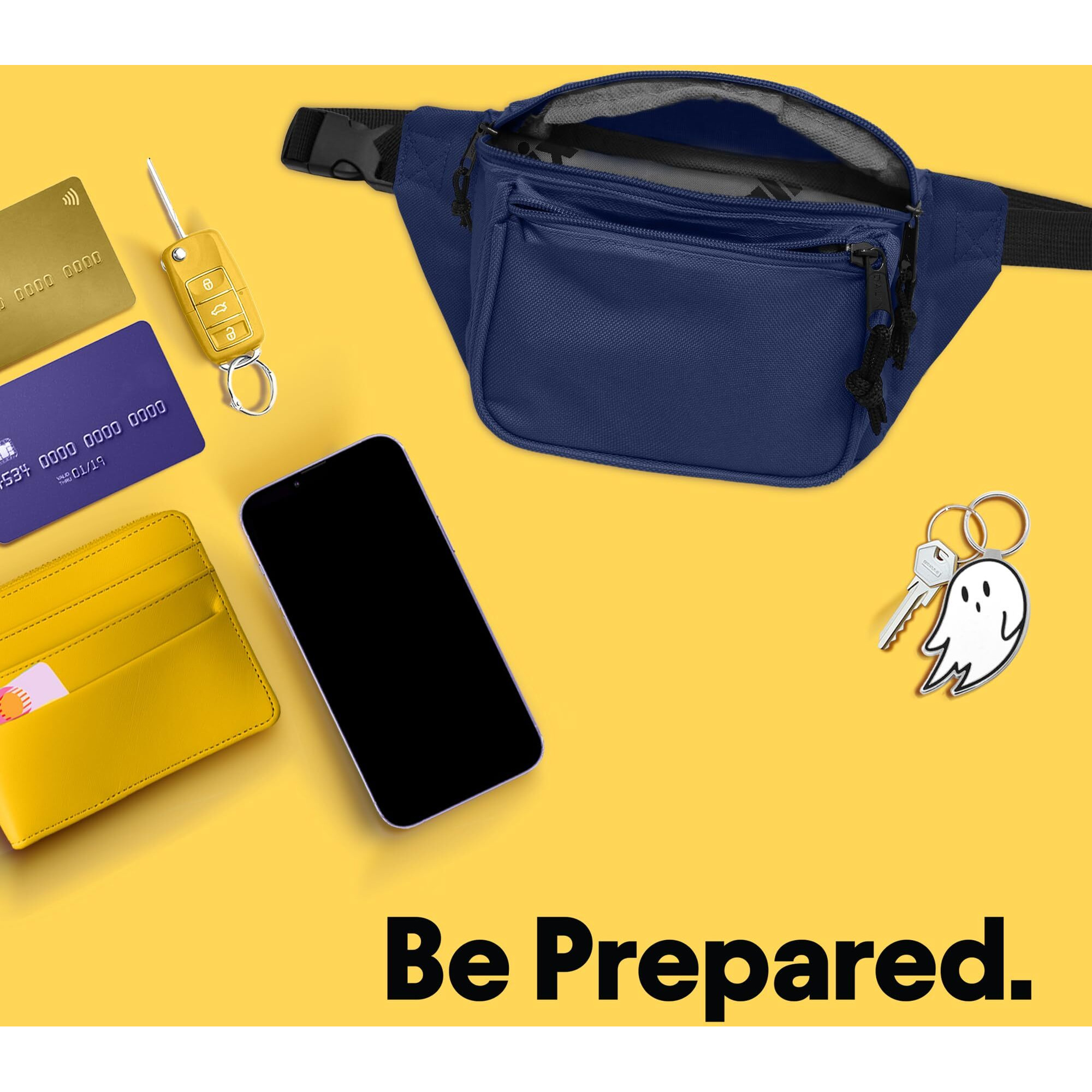 Dalix 3 Pocket Fanny Pack Money Pouch Concealer (Navy Blue)