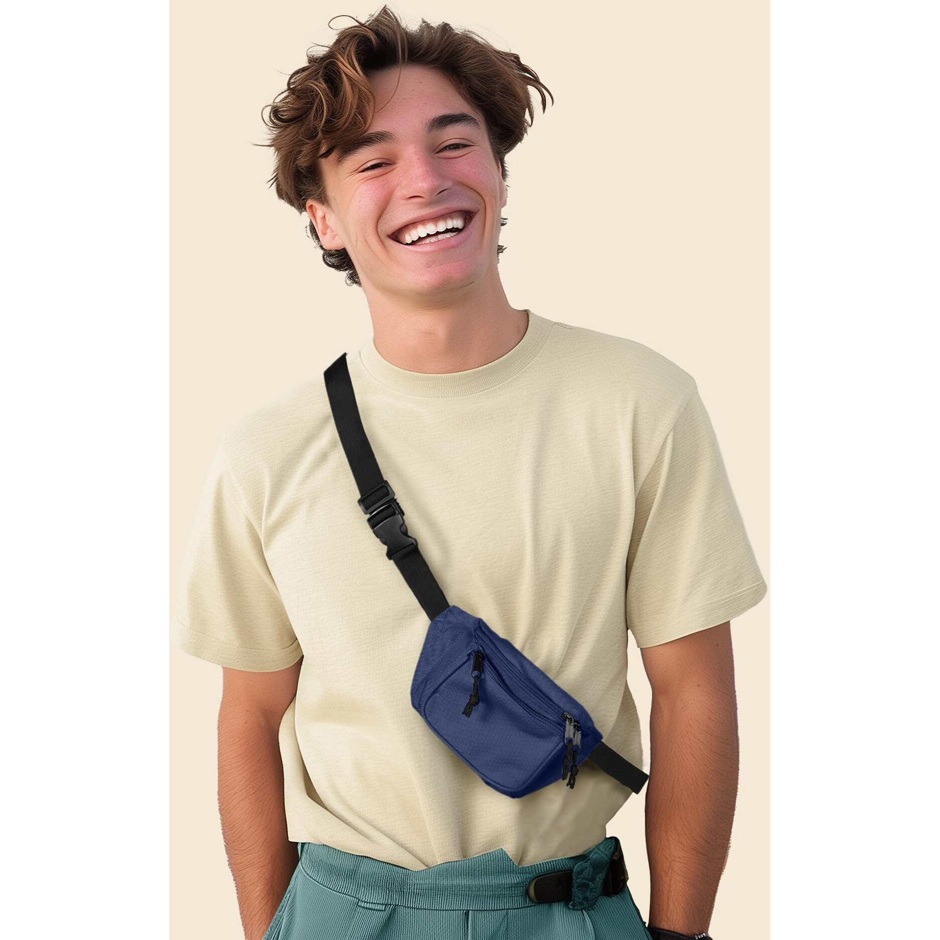 Dalix 3 Pocket Fanny Pack Money Pouch Concealer (Navy Blue)