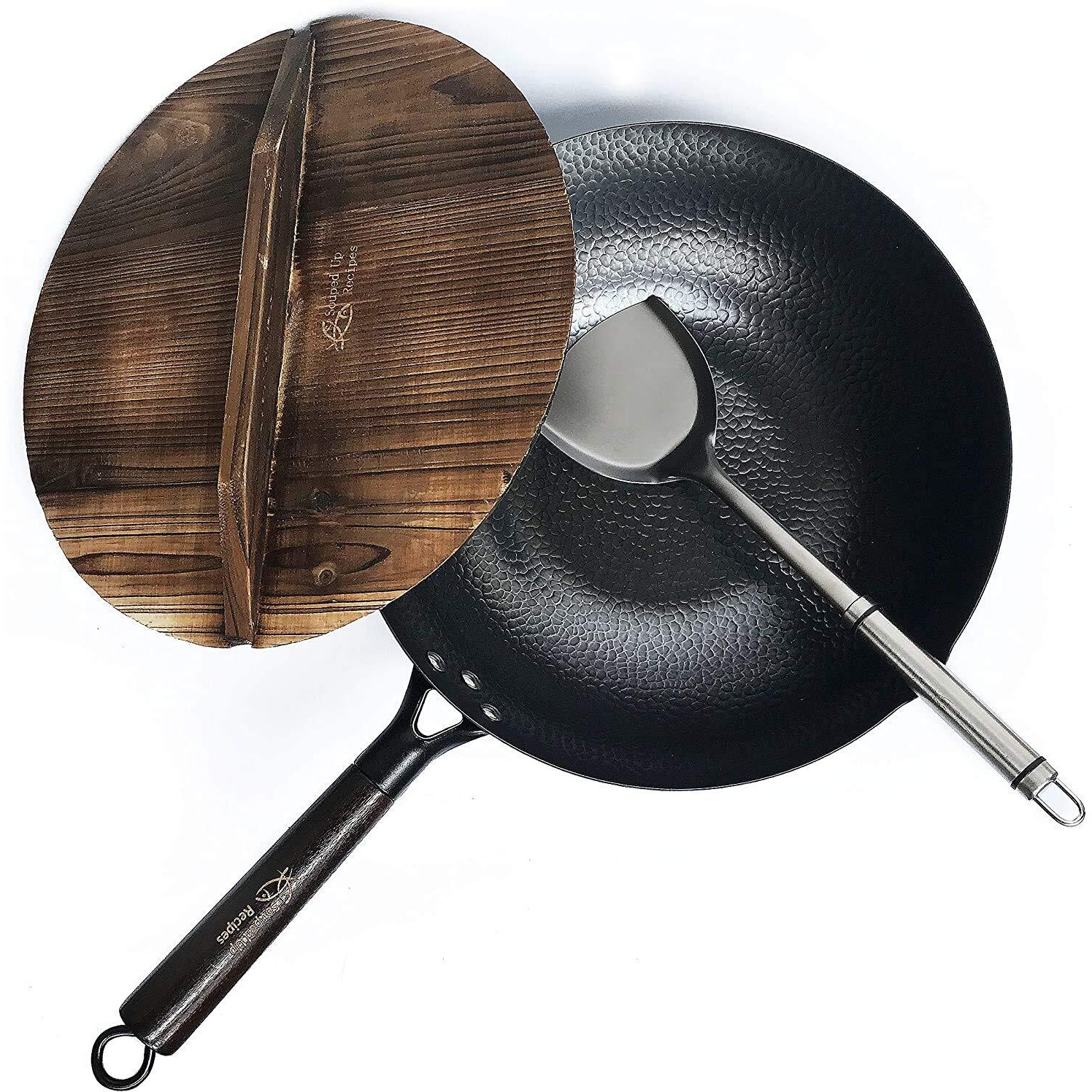 Souped Up Recipes Carbon Steel Wok For Electric, Induction And Gas Stoves (Lid, Spatula And User Guide Video Included)