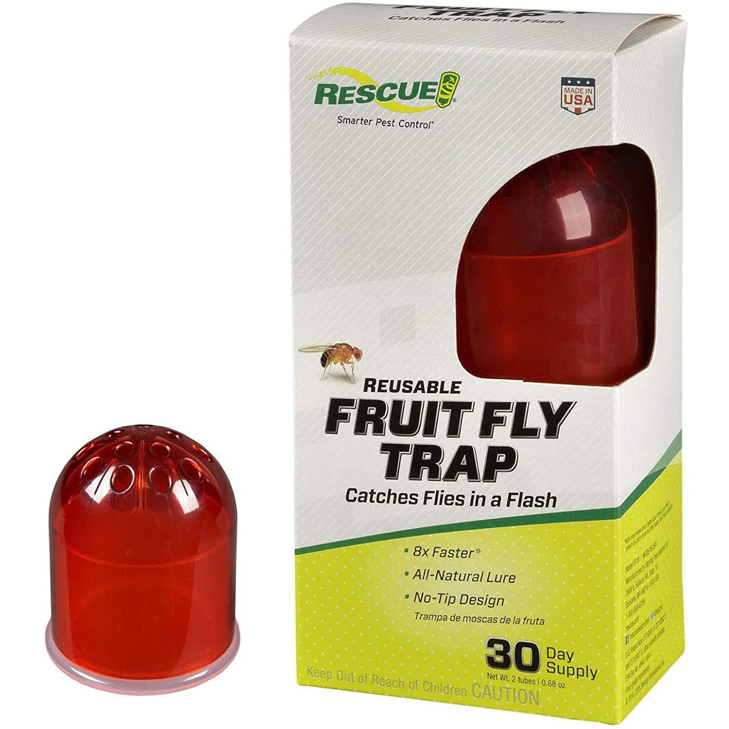 Rescue Fruit Fly Trap - Reusable, Includes Liquid Bait Attractant