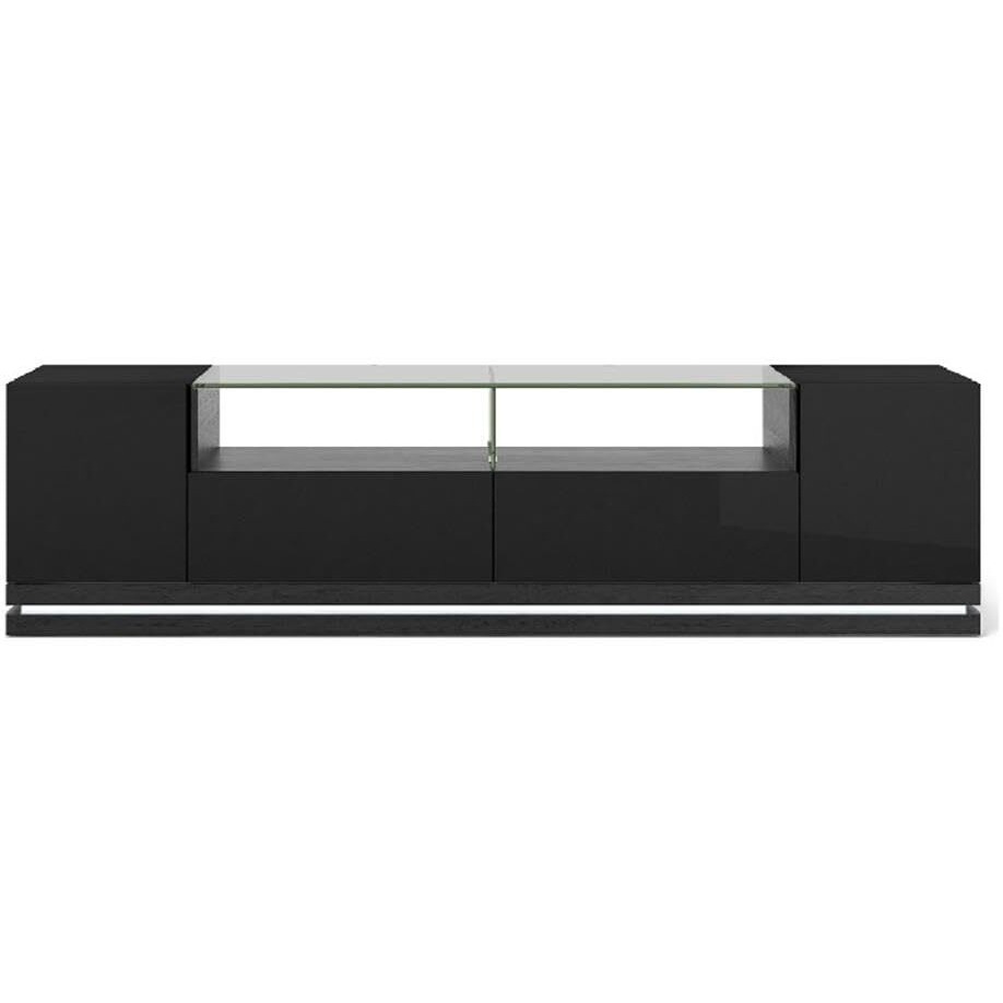 Manhattan Comfort Vanderbilt Collection Contemporary Tv Stand For Flat Screen With Led Lights, 85.4"" L X 17.6"" D X 19.5"" H, Black Gloss And Black Matte