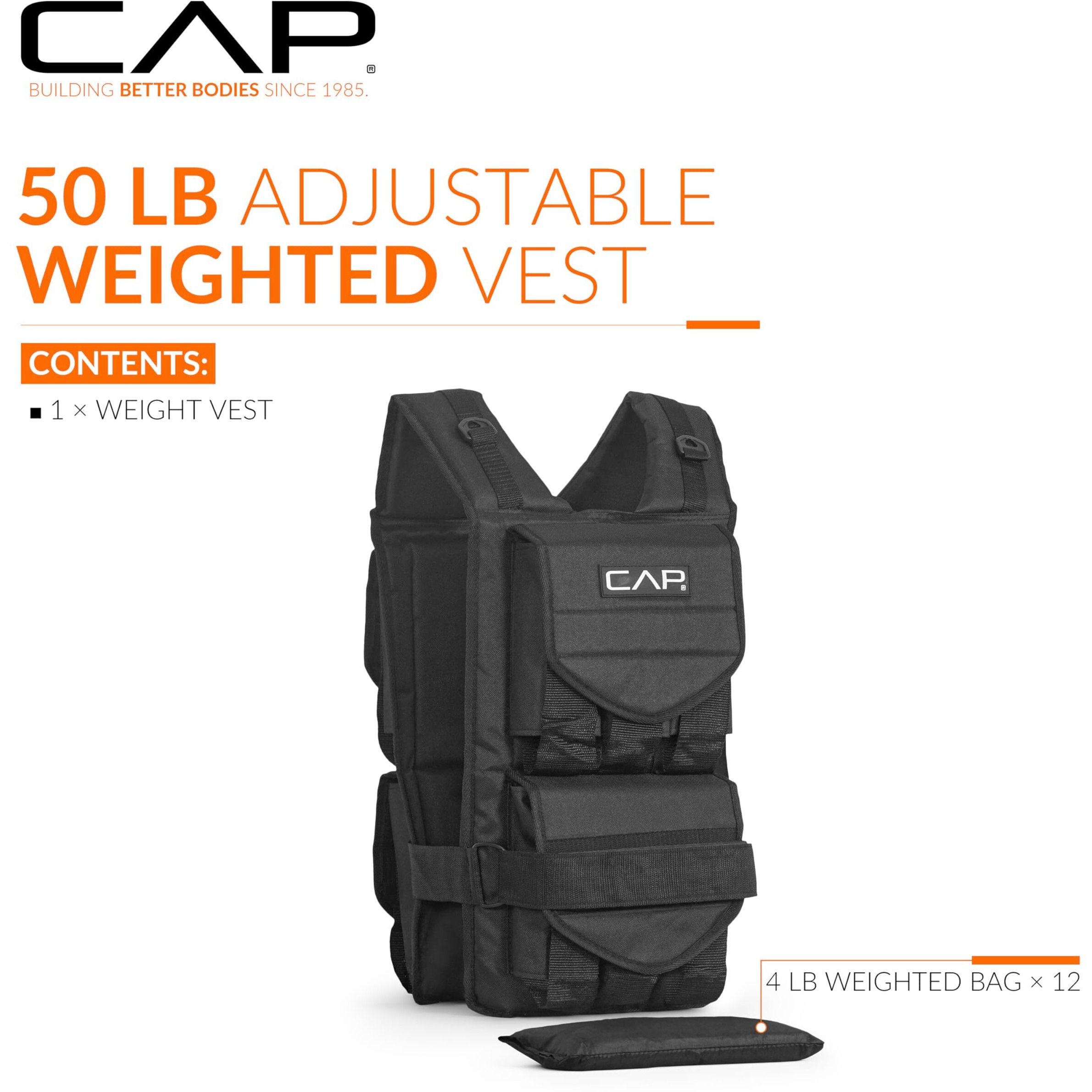 Cap Barbell Adjustable Weighted Vest, 50 Lb, Black