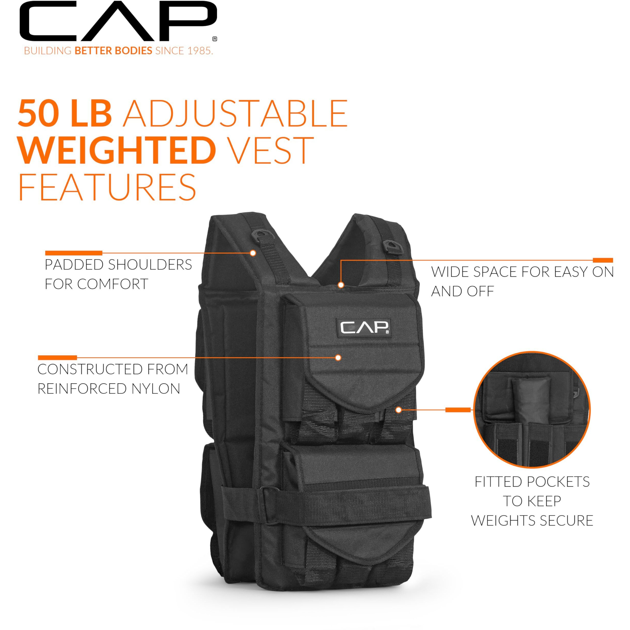Cap Barbell Adjustable Weighted Vest, 50 Lb, Black