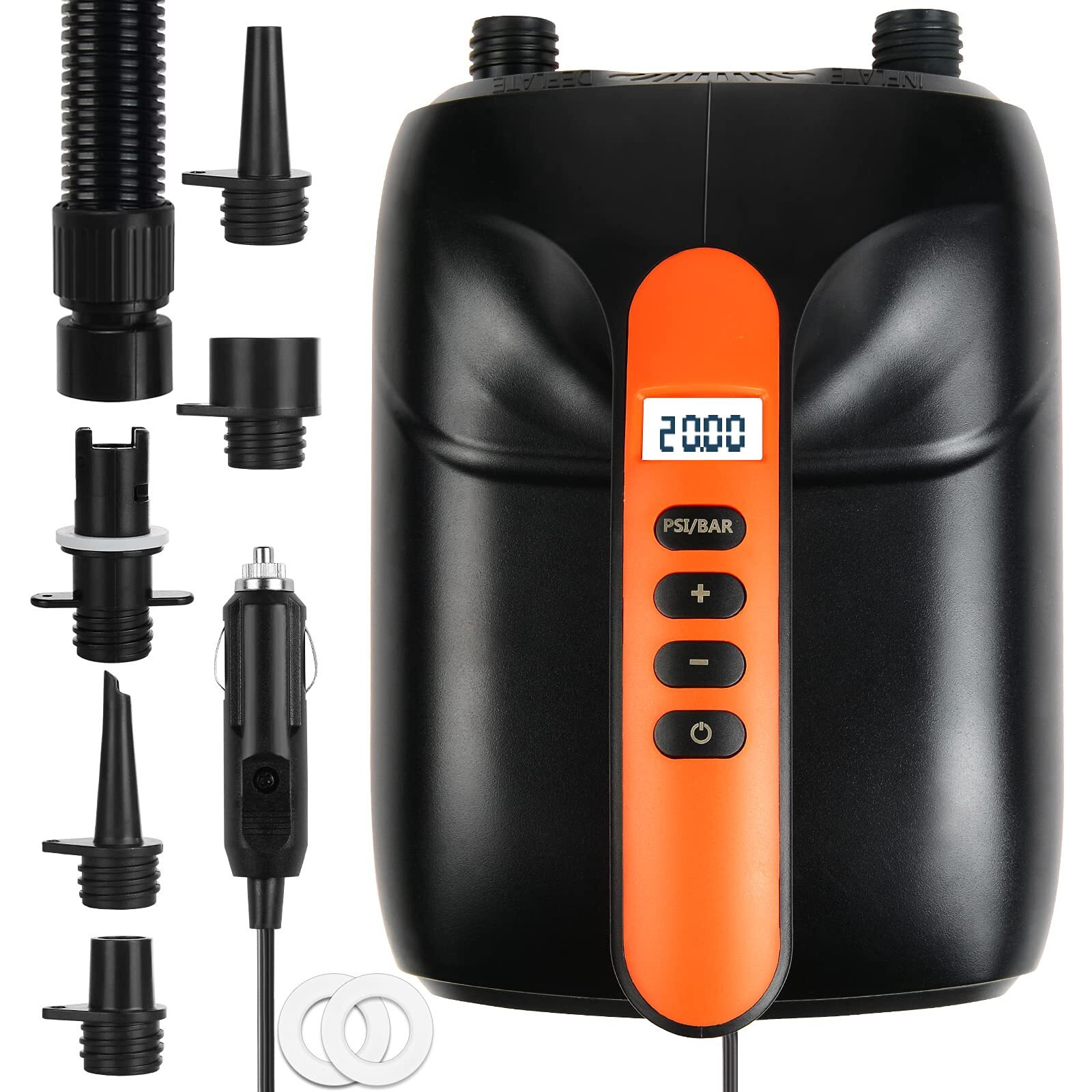 Furein 20Psi High Pressure Sup Air Pump, Electric Paddle Board Pump Auto-Off, Dual Stage Inflation & Deflation Function, 12V Dc Car Connector For Inflatable Stand Up Paddle Boards, Boats, Tent Kayaks