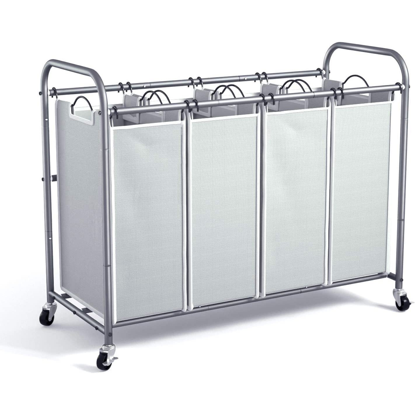 Romoon Laundry Sorter 4 Section, Separated Laundry Hamper Cart With Heavy Duty Wheels And Removable Bags, Rolling Laundry Basket Organizer For Dirty Clothes Storage In Laundry Room Organization, Grey