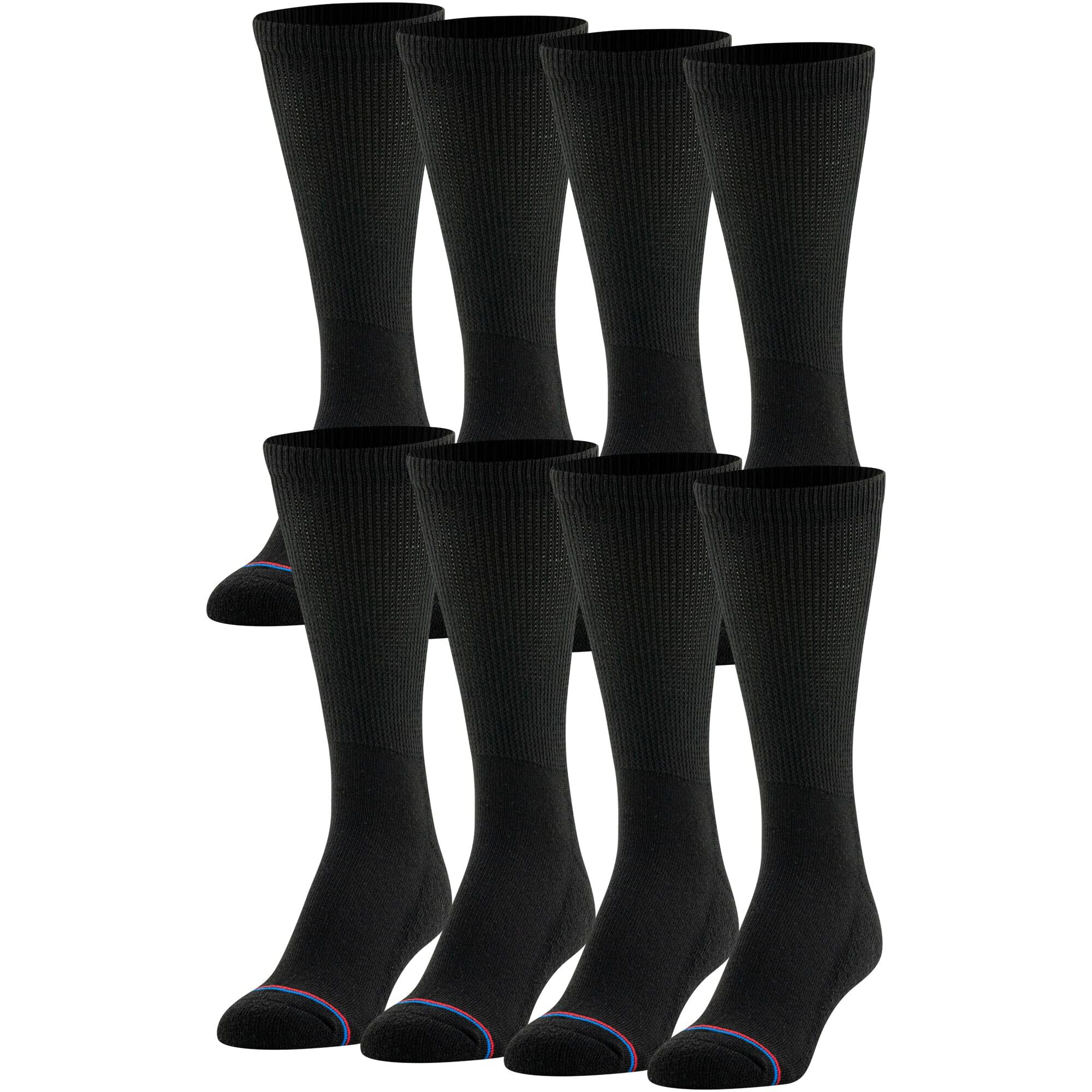 Medipeds Men's 8 Pack Diabetic Crew Socks With Non-Binding Top, Black, Shoe Size Men 9-12 / Women 10-13