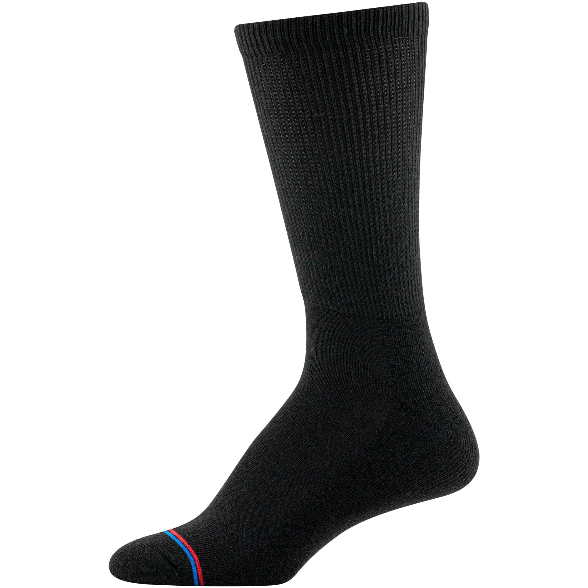 Medipeds Men's 8 Pack Diabetic Crew Socks With Non-Binding Top, Black, Shoe Size Men 9-12 / Women 10-13