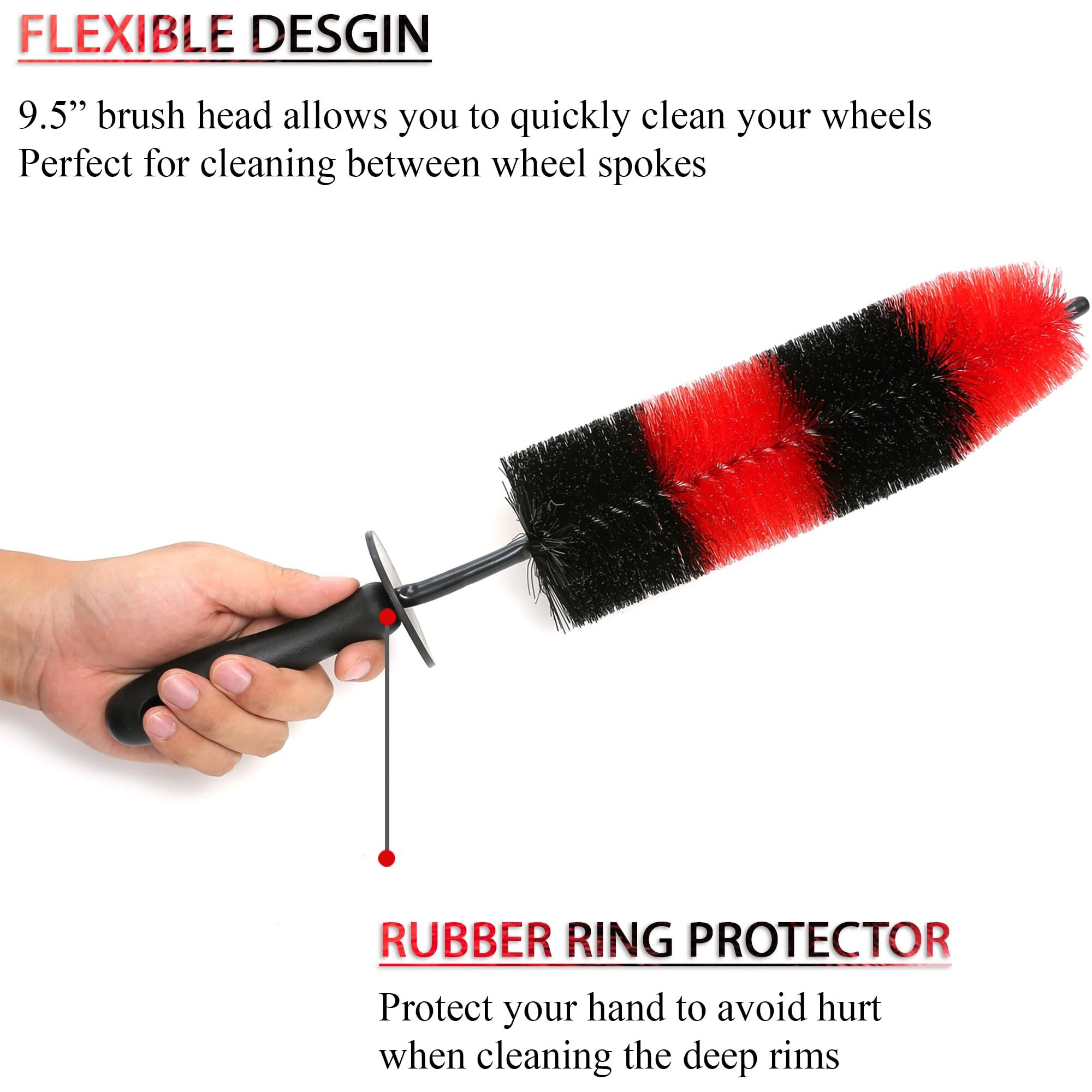 Takavu Master Wheel Brush, Easy Reach Wheel And Rim Detailing Brush 18 Long Soft Bristle, Car Wheel Brush, Rim Tire Detail Brush,Multipurpose Use For Wheels,Rims,Exhaust Tips,Motorcycles (Red)