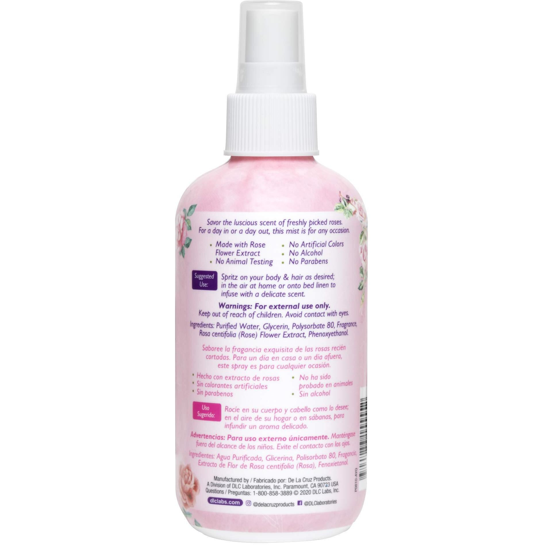 De La Cruz Rose Water Body Mist - Rosewater Spray For Face, Skin And Hair 8 Fl Oz (3 Bottles)