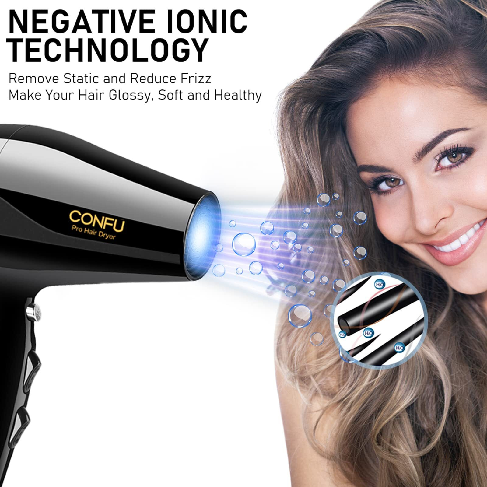 Professional 1875W Ionic Salon Hair Dryer, Ionic Blow Dryer With Diffuser And 2 Concentrators, 2 Speed, 3 Heat Setting, Cool Button, Ac Motor Pro Ceramic Quick Drying Hairdryer For Curly Straight Hair