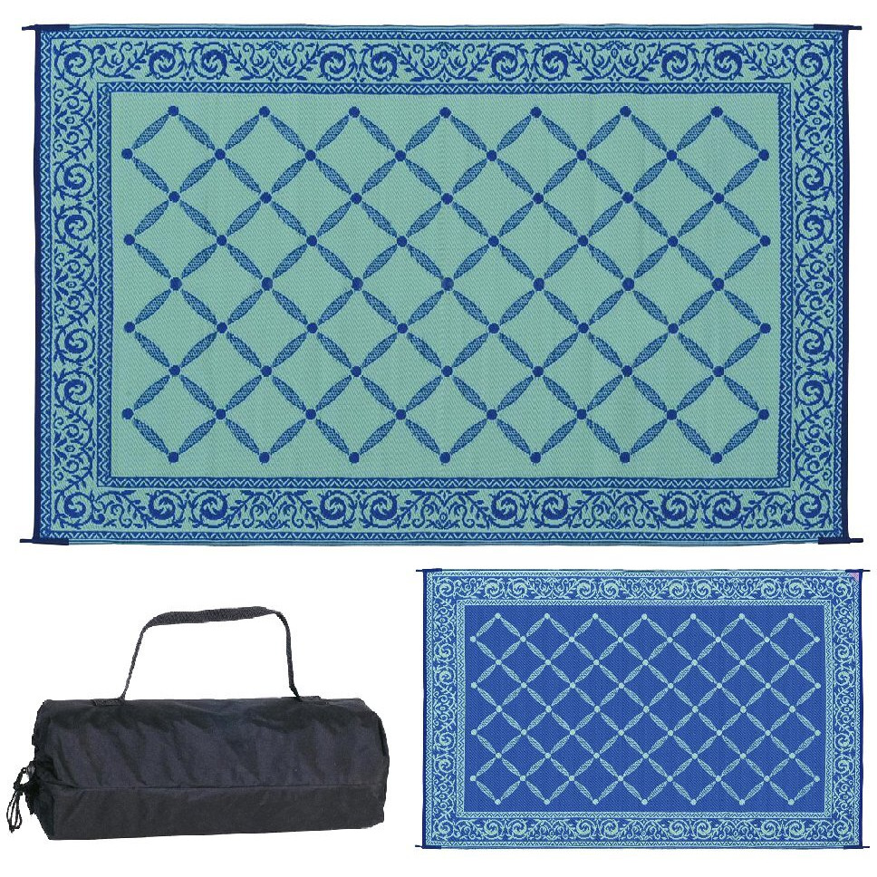 Stylish Camping 116093 6-Feet By 9-Feet Reversible Mat, Plastic Straw Rug, Large Floor Mat For Outdoors, Rv, Patio, Backyard, Picnic, Beach, Camping (Blue/Light-Green)