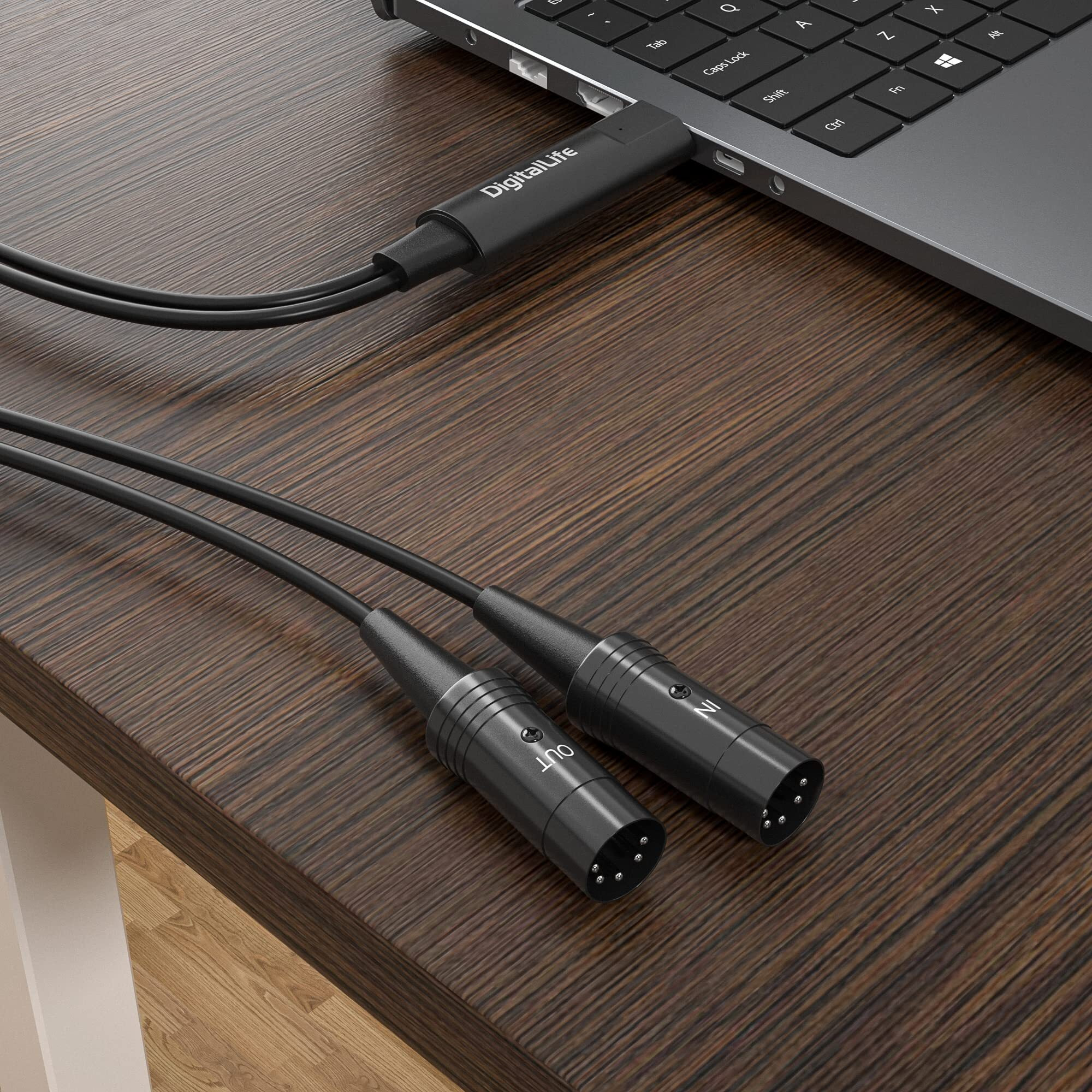 Digitallife 6.5Ft Midi To Usb Interface Converter Cable For Synthesizer Keyboard, 5-Pin Din Midi, Metal - Compatible With Windows And Macos (Bm1003)