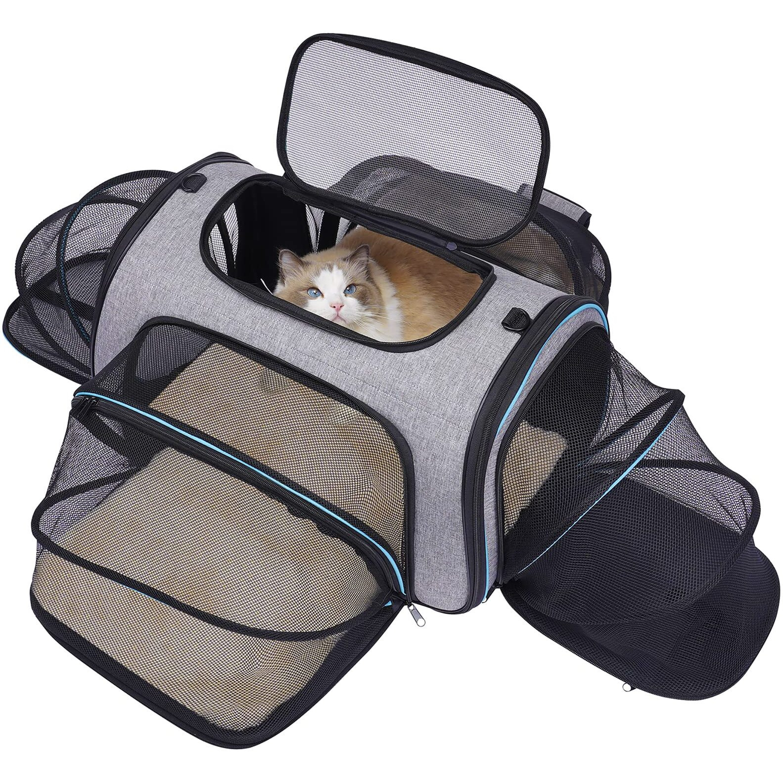 Siivton 4 Way Expandable Pet Carrier, Airline Approved Collapsible Cat Soft-Sided Carriers W/Removable Fleece Pad For Cats, Puppy, Small Dogs (18"&quotX 11"&quotX 11"")