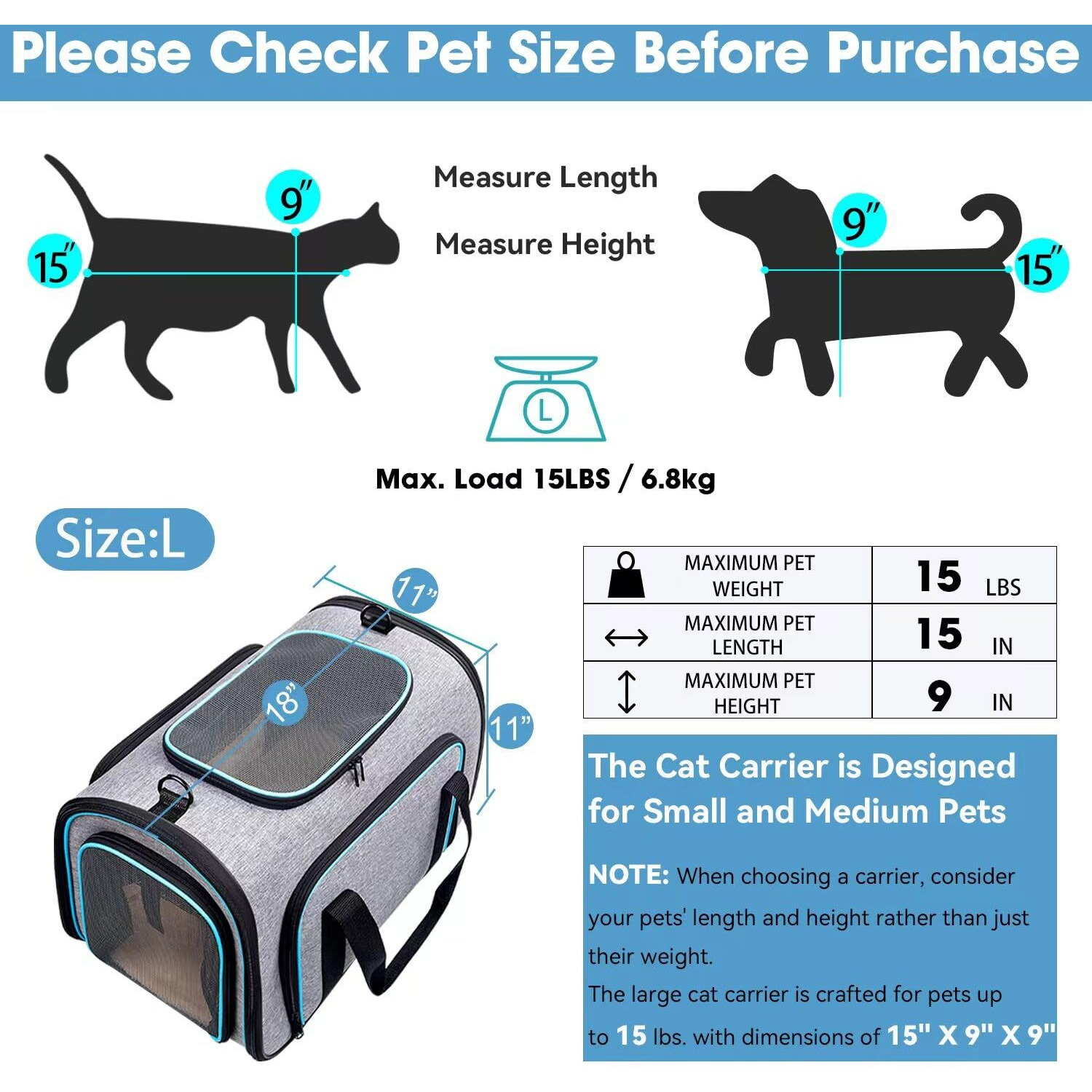 Siivton 4 Way Expandable Pet Carrier, Airline Approved Collapsible Cat Soft-Sided Carriers W/Removable Fleece Pad For Cats, Puppy, Small Dogs (18"&quotX 11"&quotX 11"")