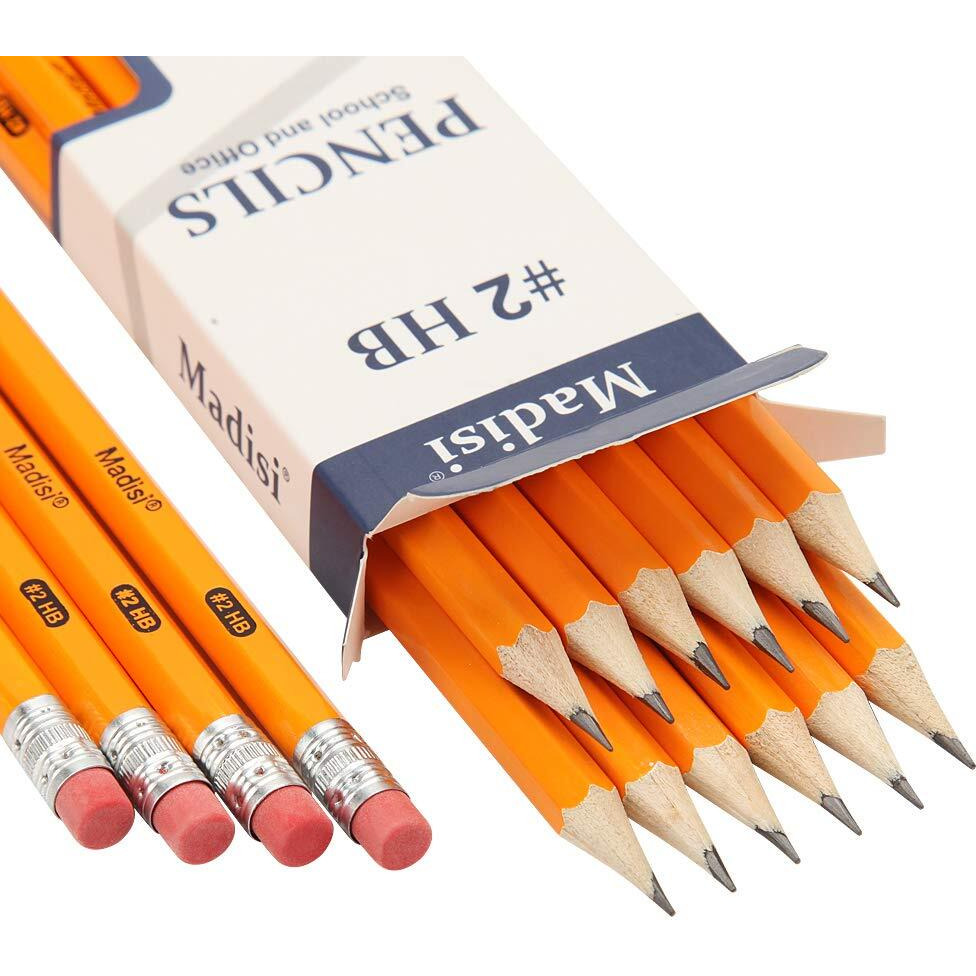 Madisi Wood-Cased 2 Hb Pencils, Yellow, Pre-Sharpened, 16 Packs Of 12-Count, 192 Pencils In Box