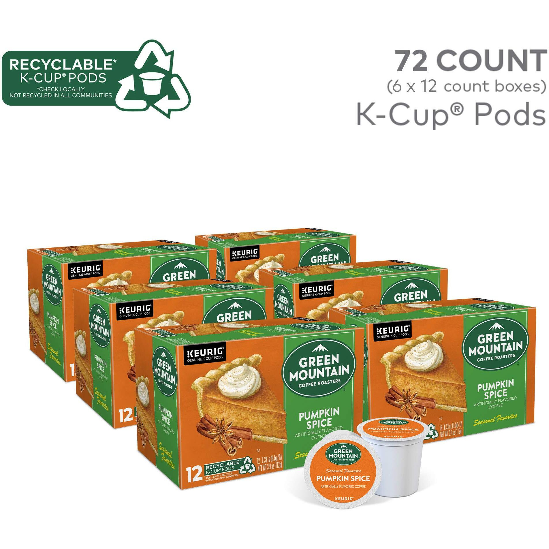Green Mountain Coffee Roasters Seasonal Selections Pumpkin Spice, 72 Count (6 Packs Of 12)