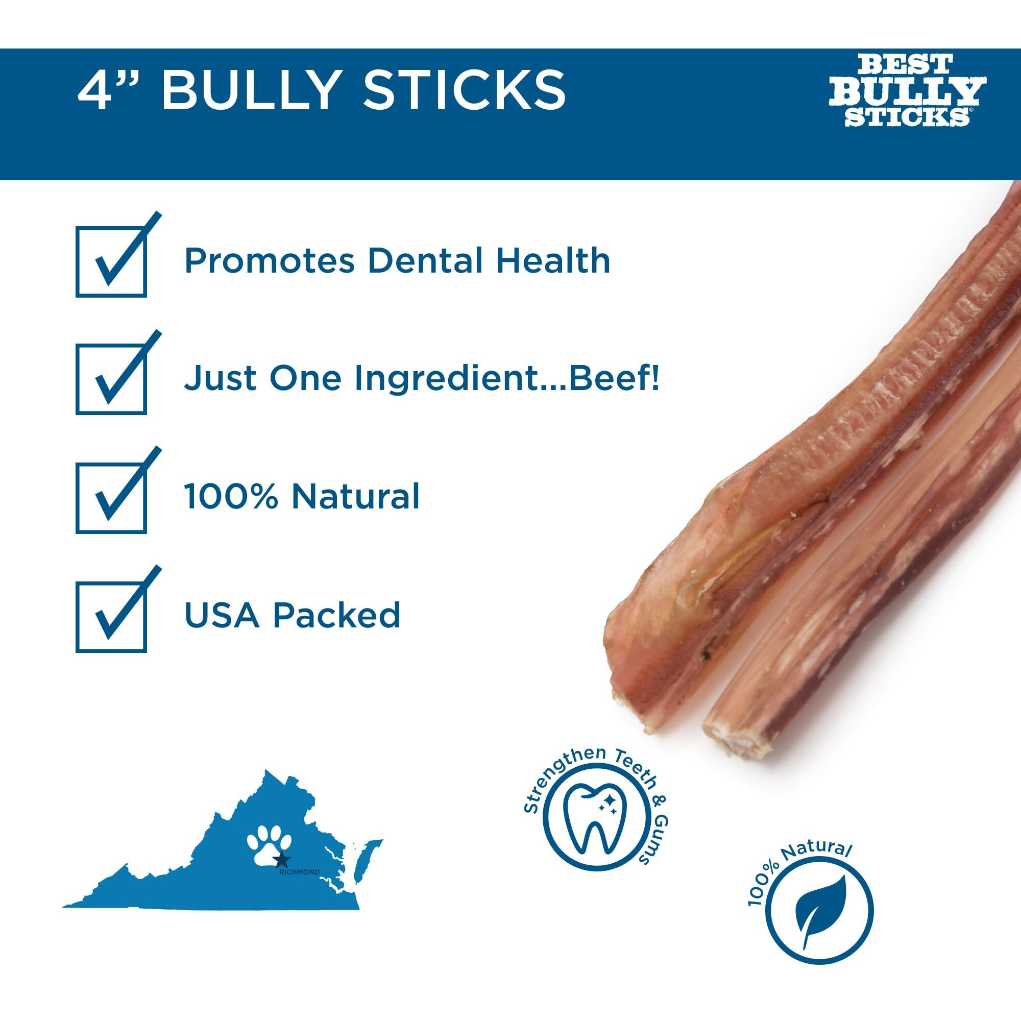 Best Bully Sticks 4 Inch Bully Sticks For Dogs - 100% Natural, Grass-Fed Beef, Dog Bully Sticks For Small Dogs And Puppies - Grain And Rawhide Free Bully Stick Dog Chews | 8 Oz